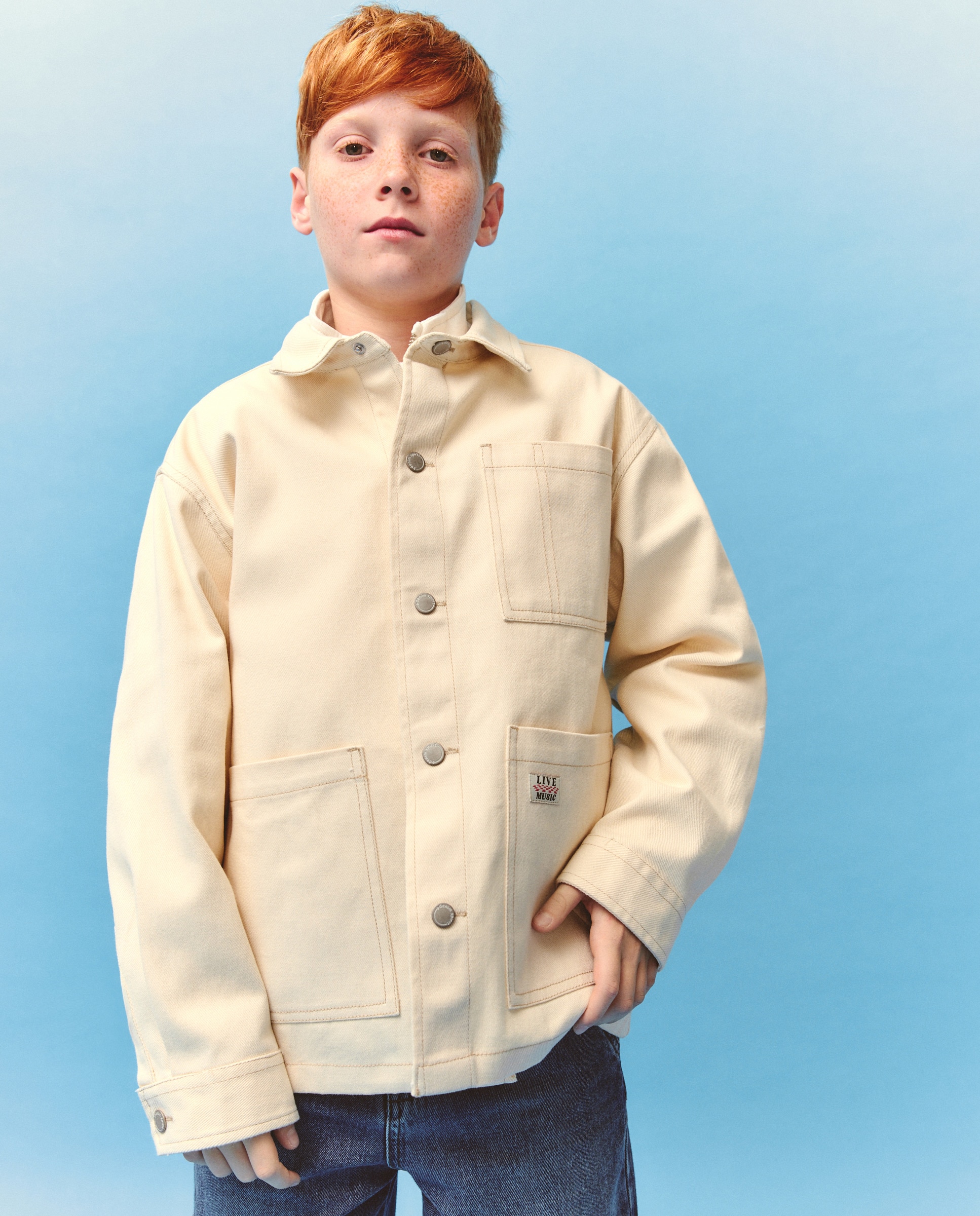Sobrecamisa de Sarja com Manga Comprida e Bolsos Kids El Corte Inglés 120 Cru-2