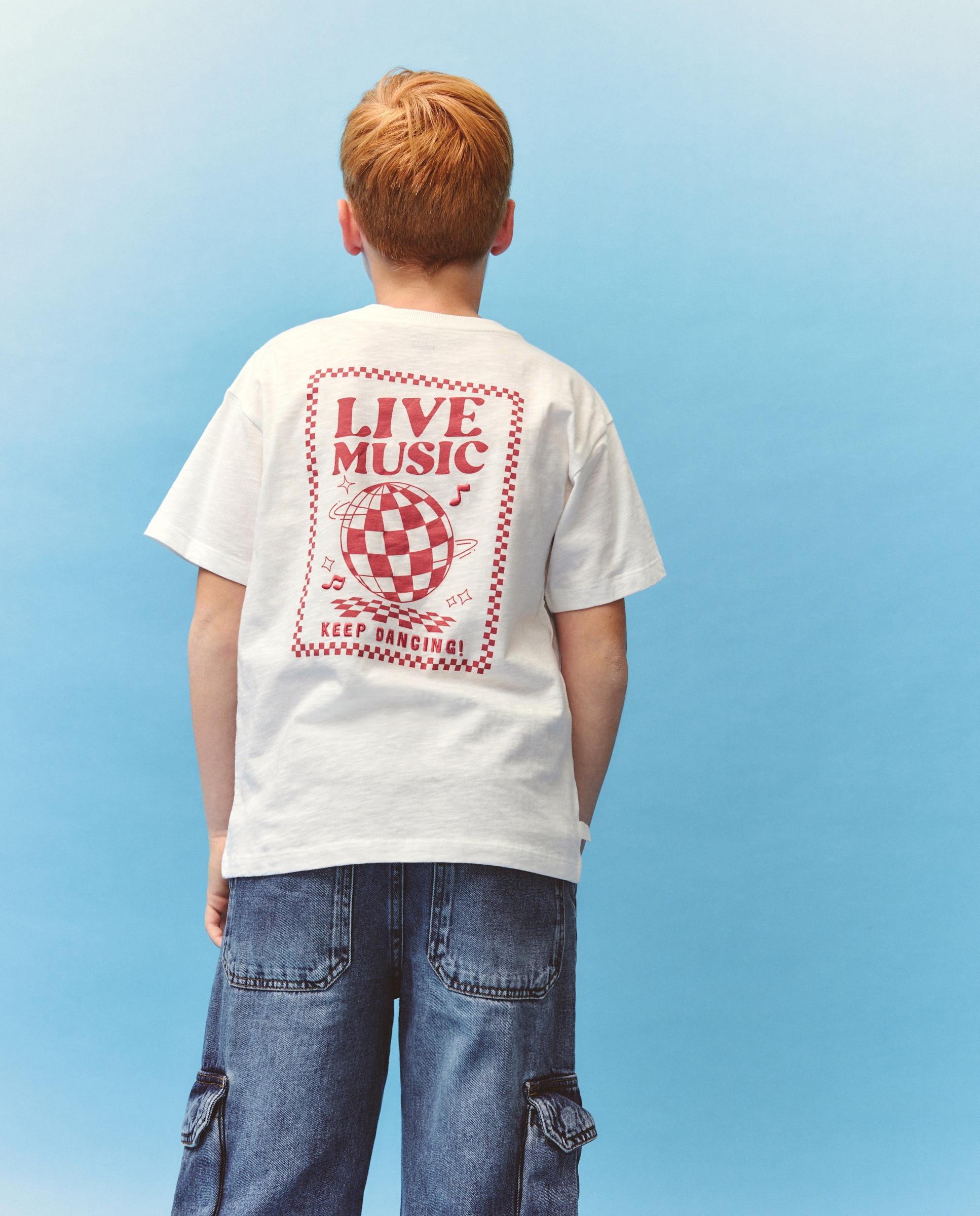 T-shirt de Manga Curta com Estampado de Música Branco-3