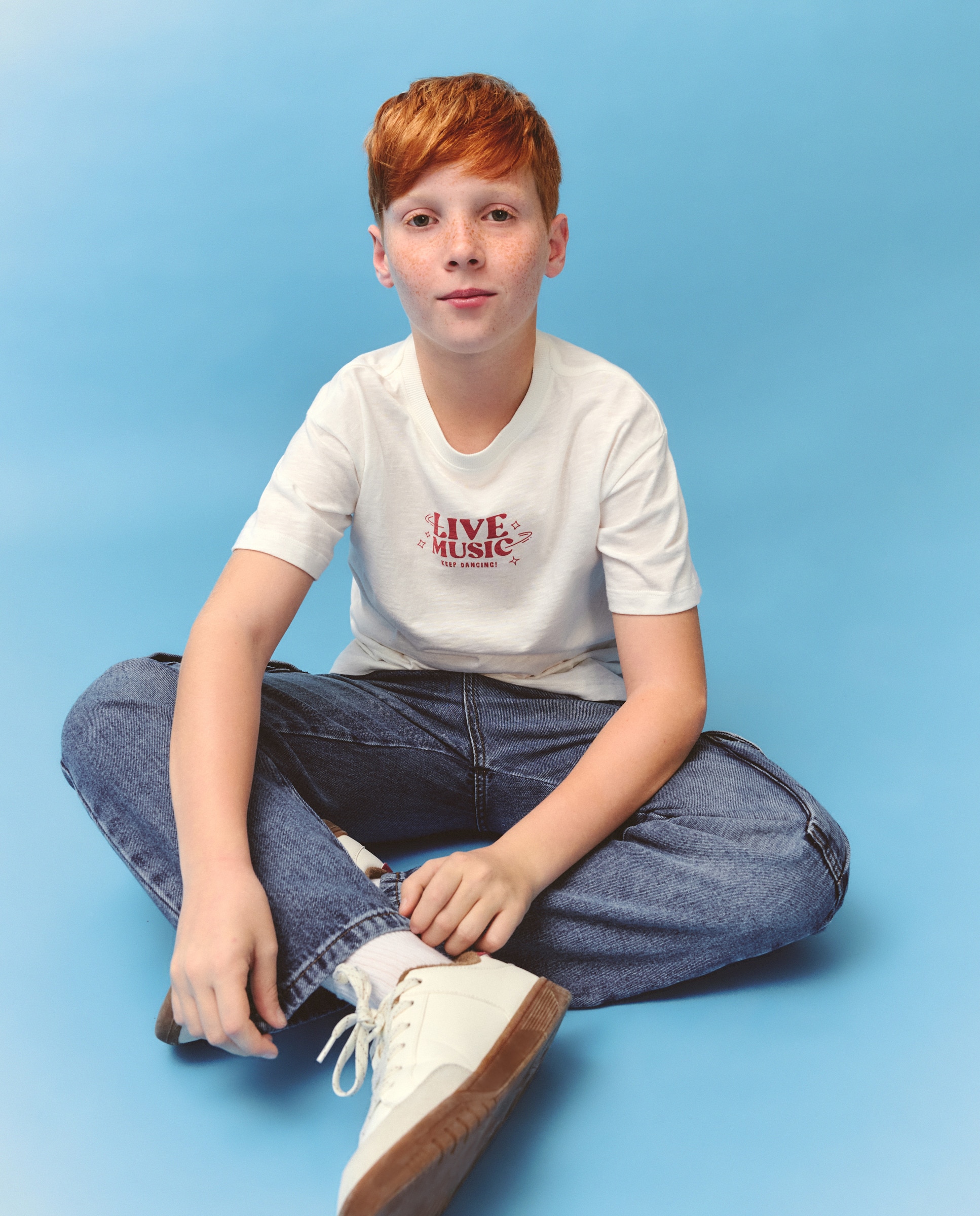 T-shirt de Manga Curta com Estampado de Música Branco-1