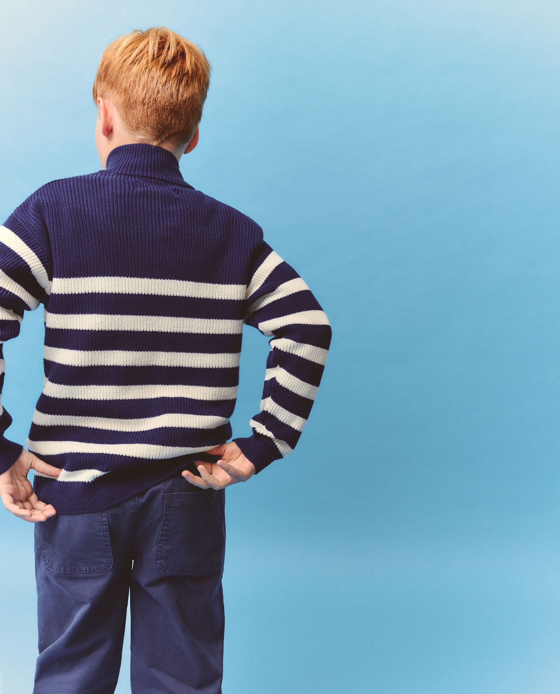 Camisola de Malha com Risca e Fecho de Correr Azul-3