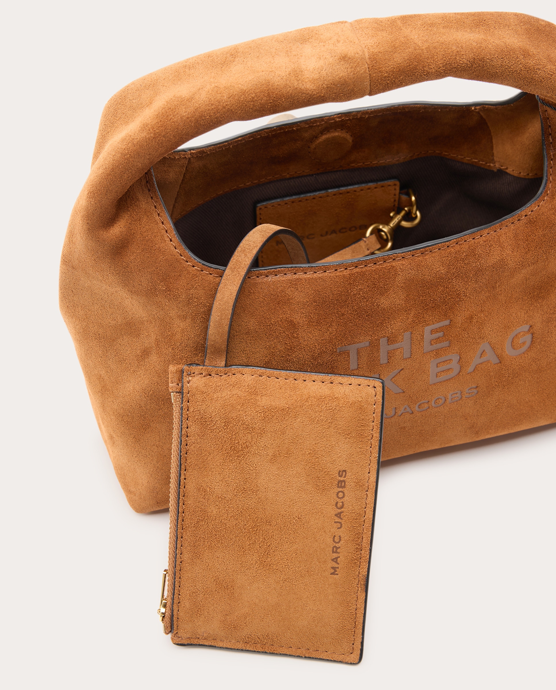 Mala de Ombro Mini The Sack de Camurça Castanho-claro-5