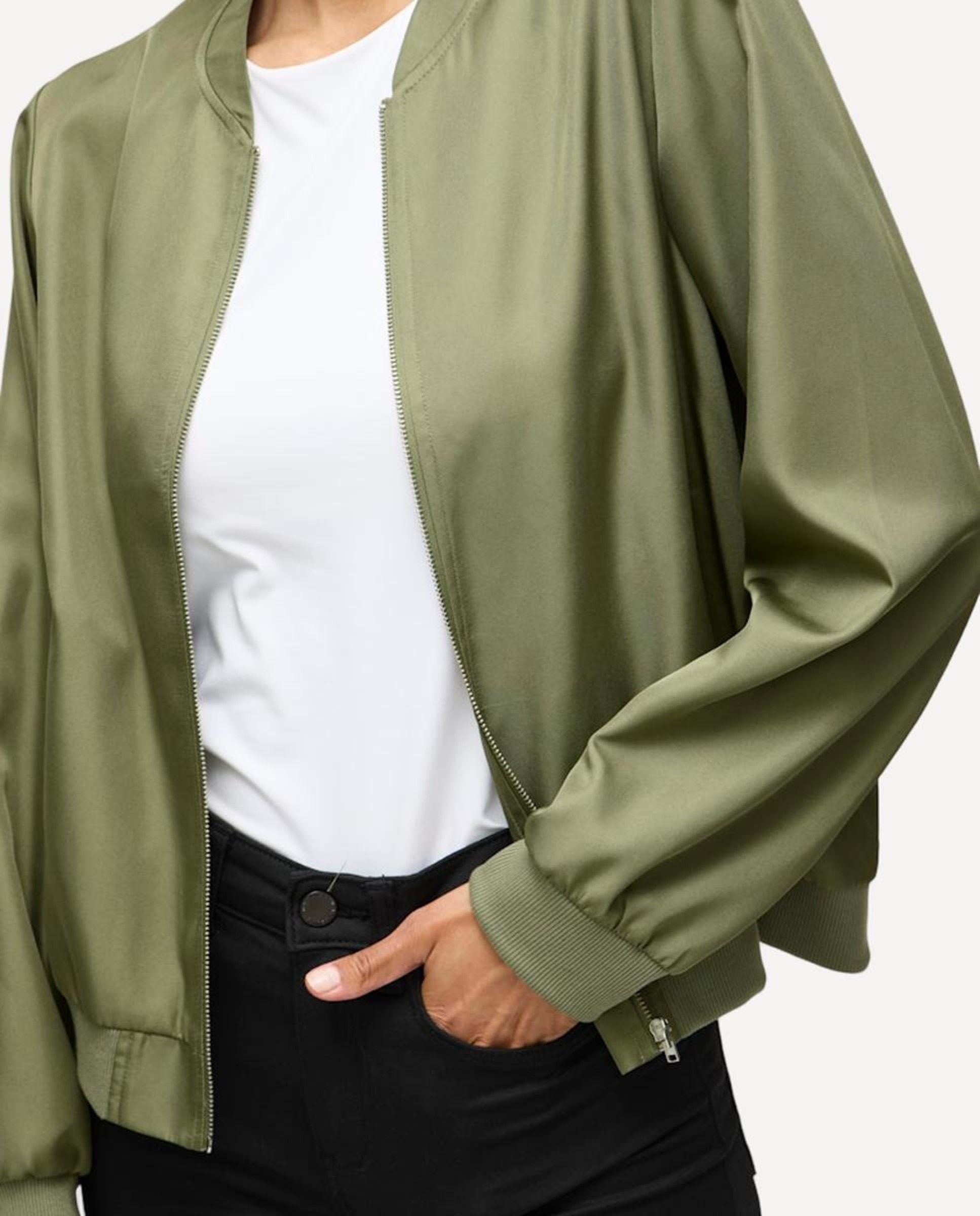 Casaco Tipo Blusão Bomber com Fecho de Correr Verde-militar-4