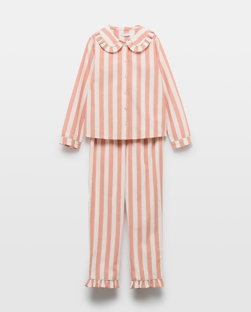 Imagen 0 de Pijama de niña largo de rayas con cuello
