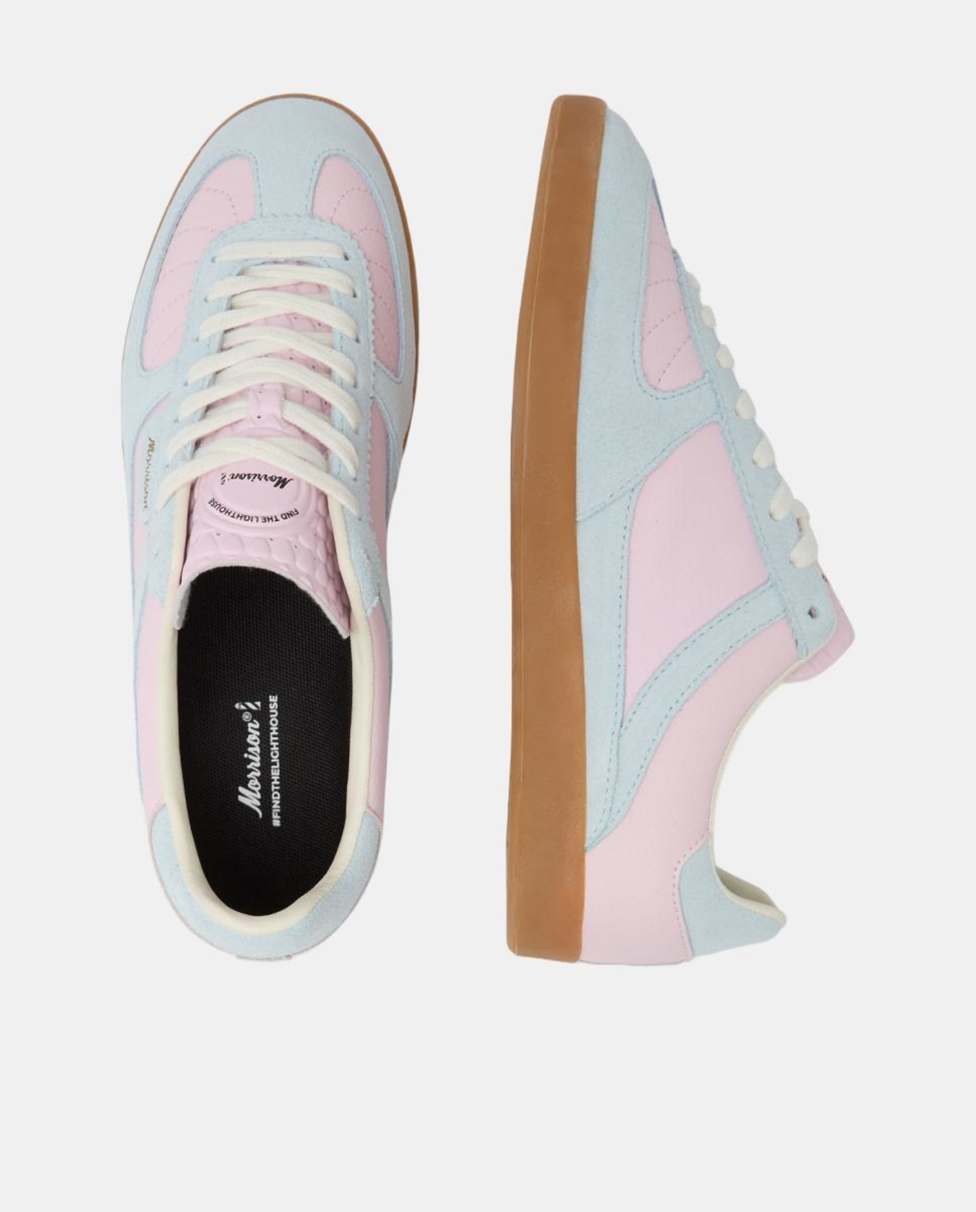 Sapatilhas em Couro com Combinações de Couro em Diferentes Cores Rosa-pastilha-4