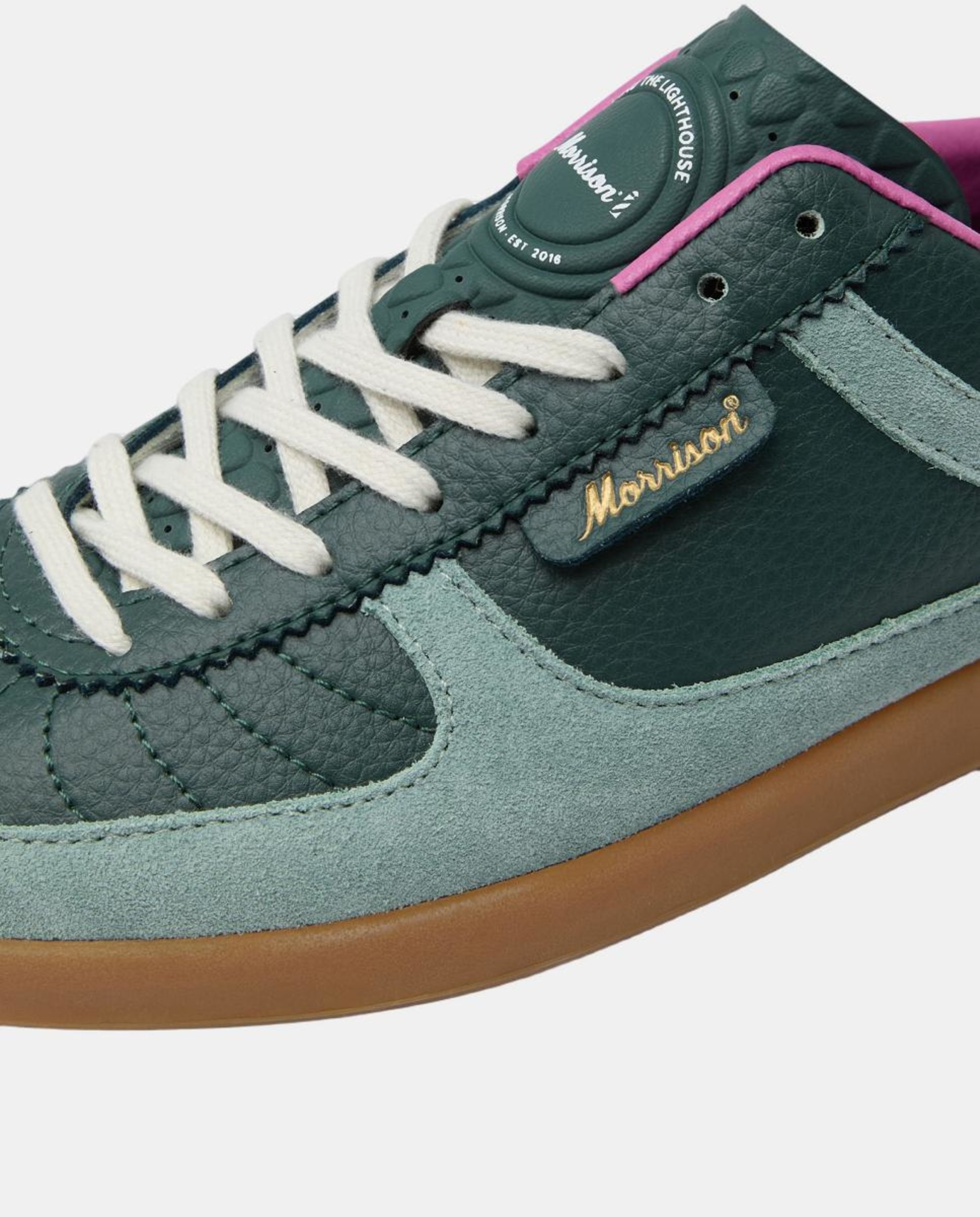 Sapatilhas em Couro com Combinações de Couro em Diferentes Cores Verde Azeitona-3