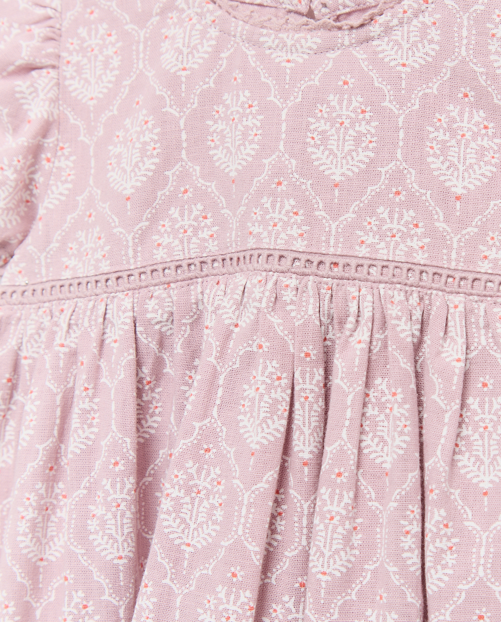 Vestido bebé niña de lino con vainica estampado 283 Lavanda-3