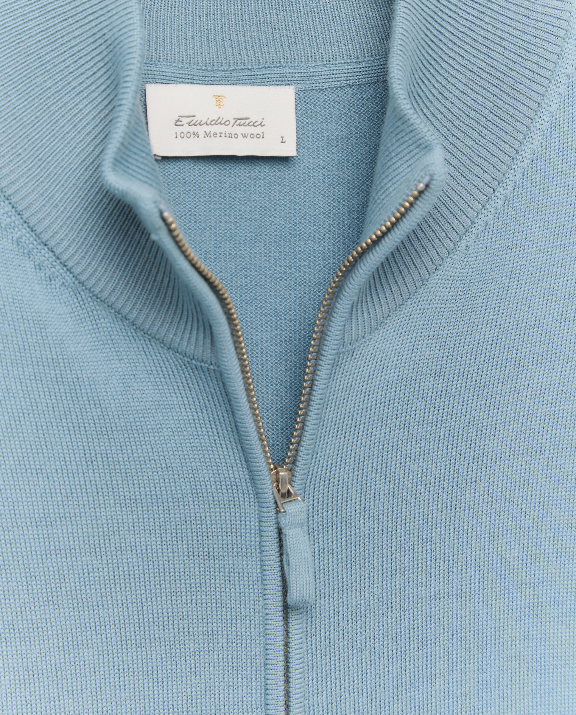 Cardigan Liso 100% Lã Merino com Fecho de Correr Azul-claro-6