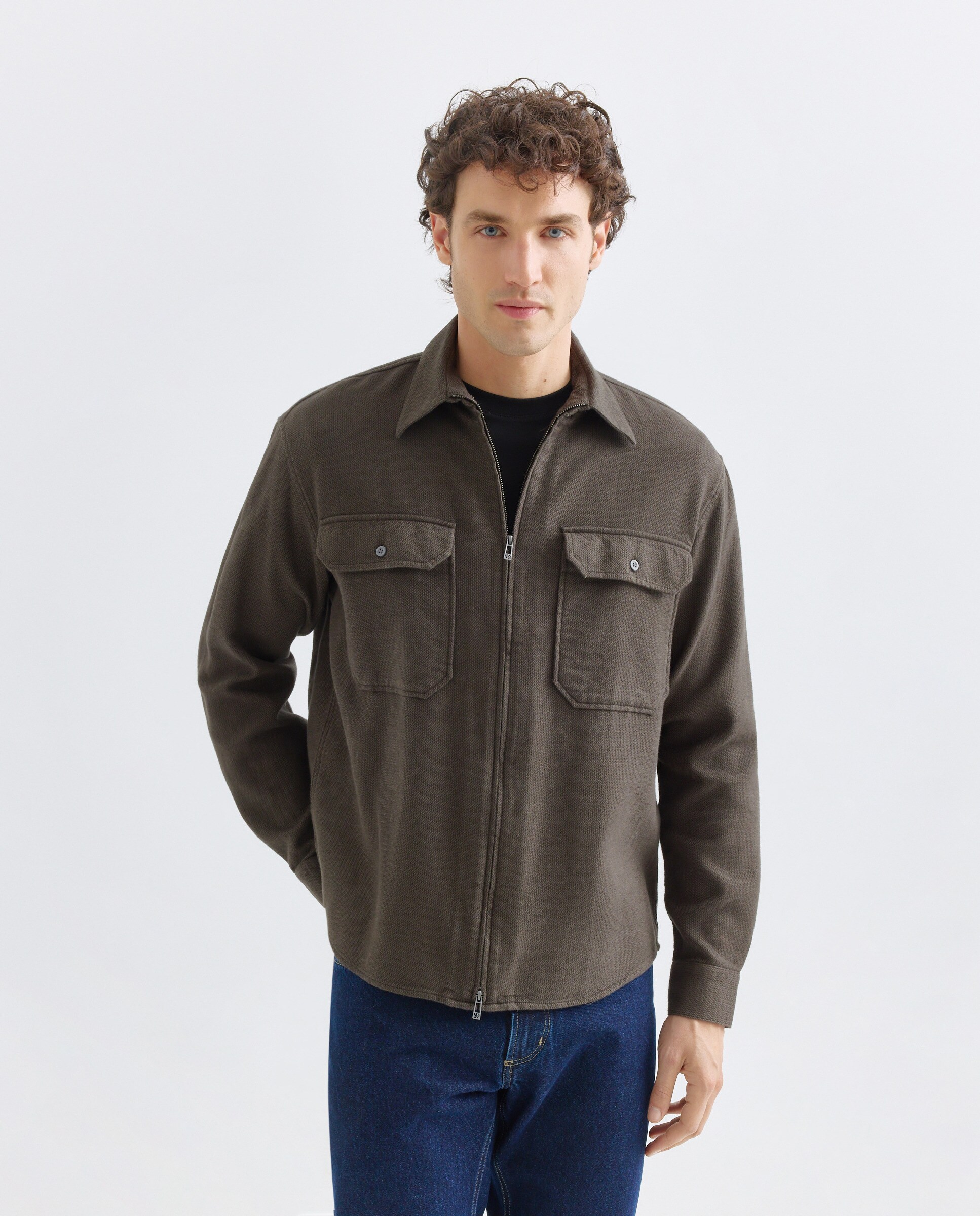 Camisa Confort com Fecho de Correr Castanho-1