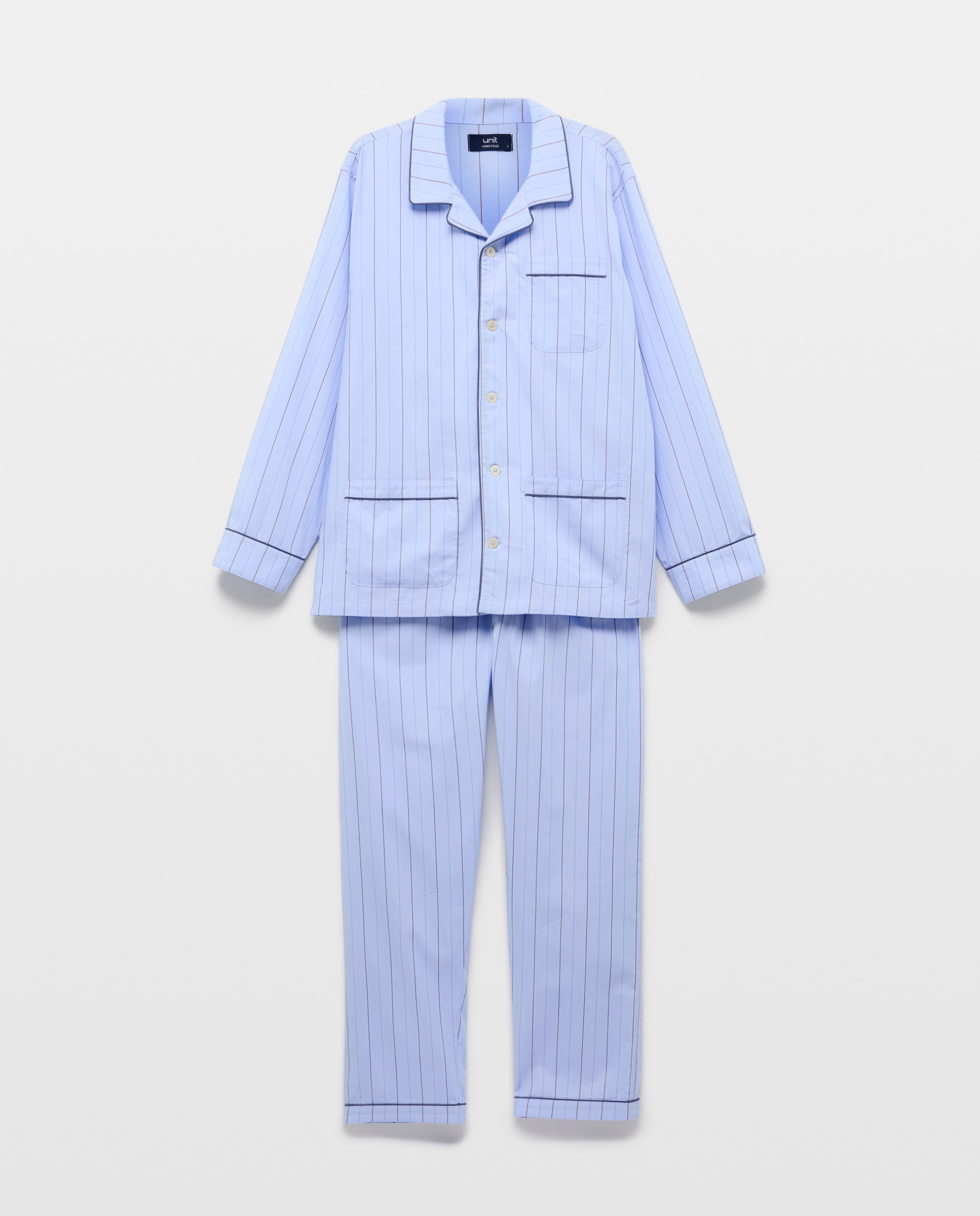 Pijama hombre algodón rayas 400 Azul-3
