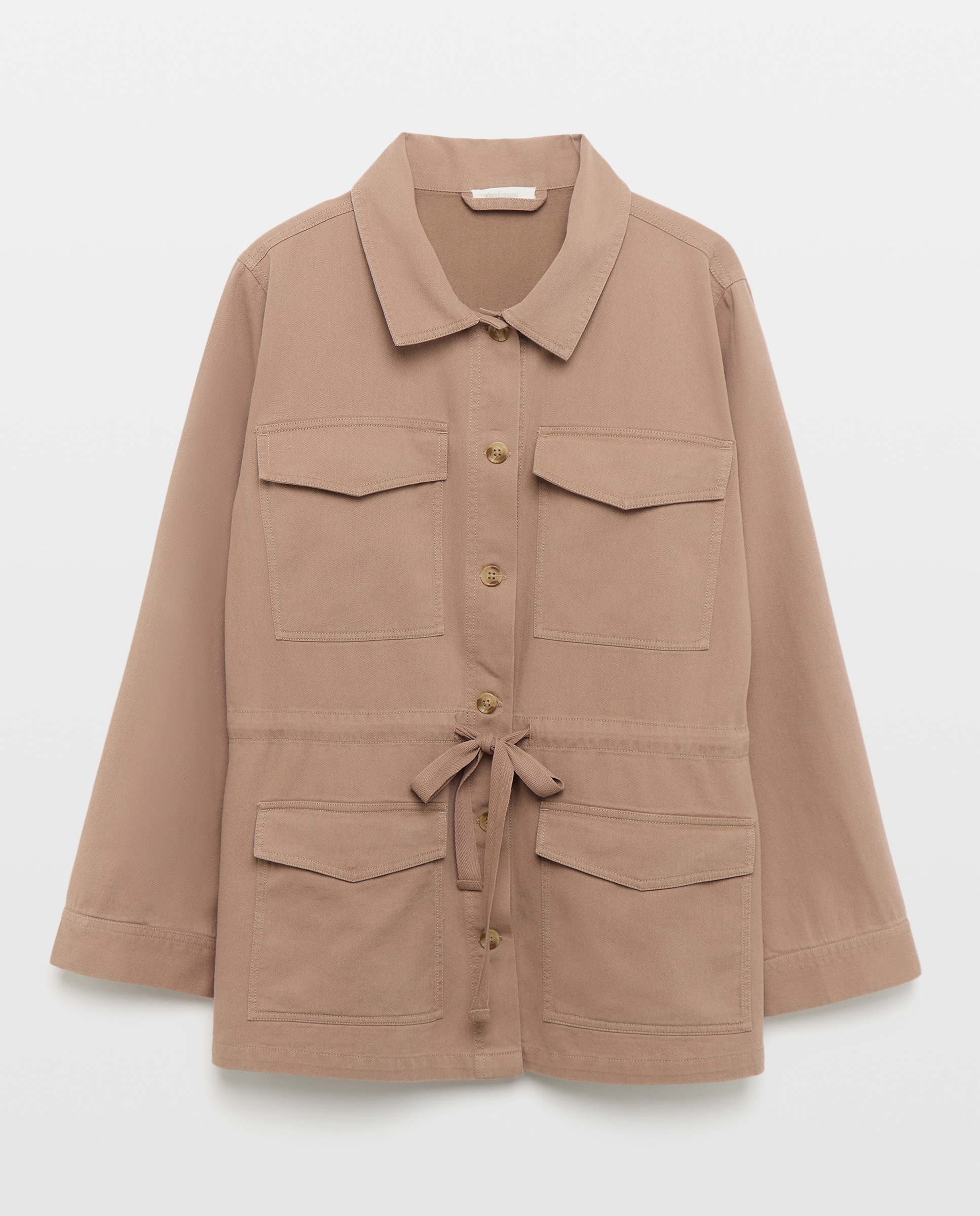 Casaco Liso com Bolsos e Detalhe de Cordão 730 Camel-4