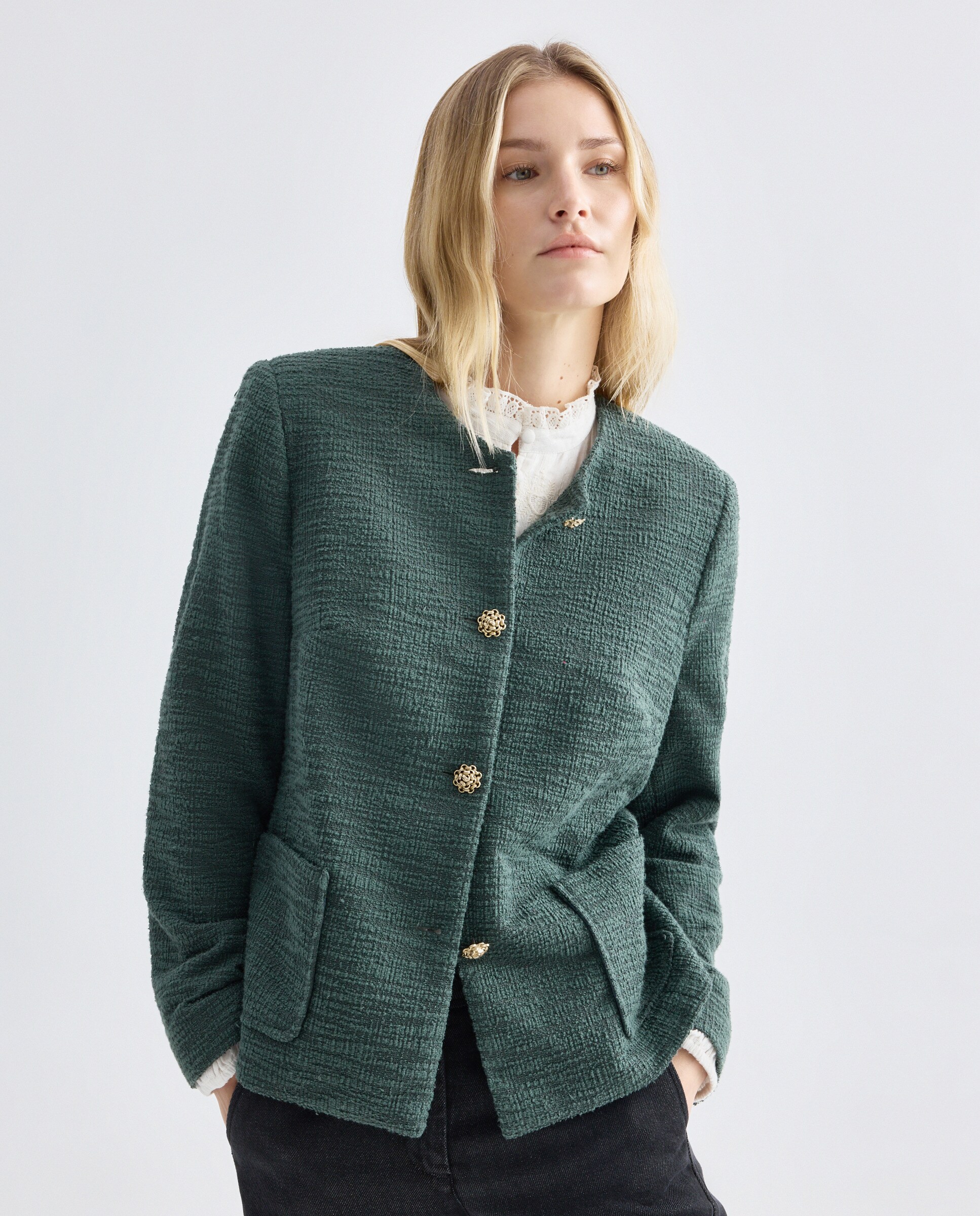 Casaco liso com manga comprida Verde-1