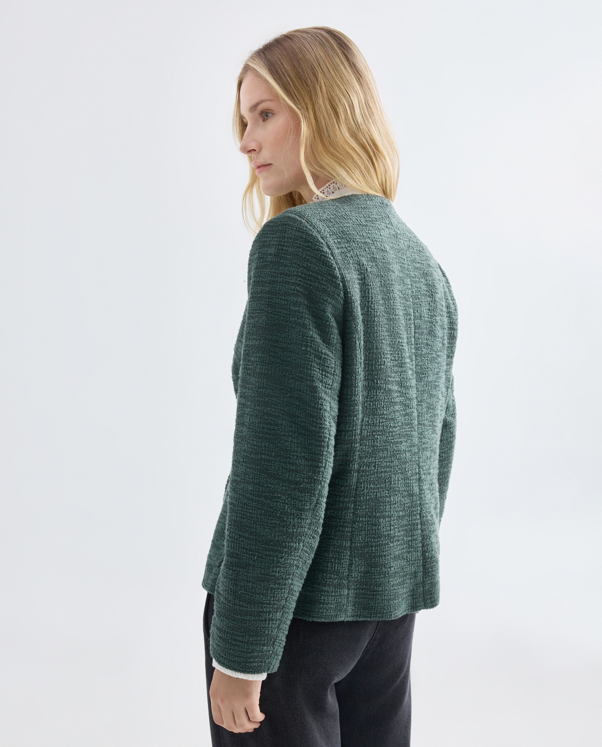 Casaco liso com manga comprida Verde-3