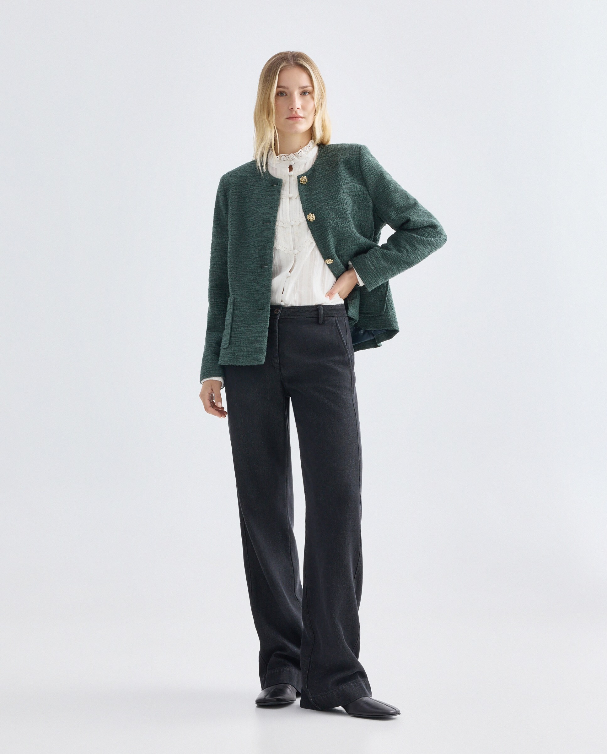 Casaco liso com manga comprida Verde-2