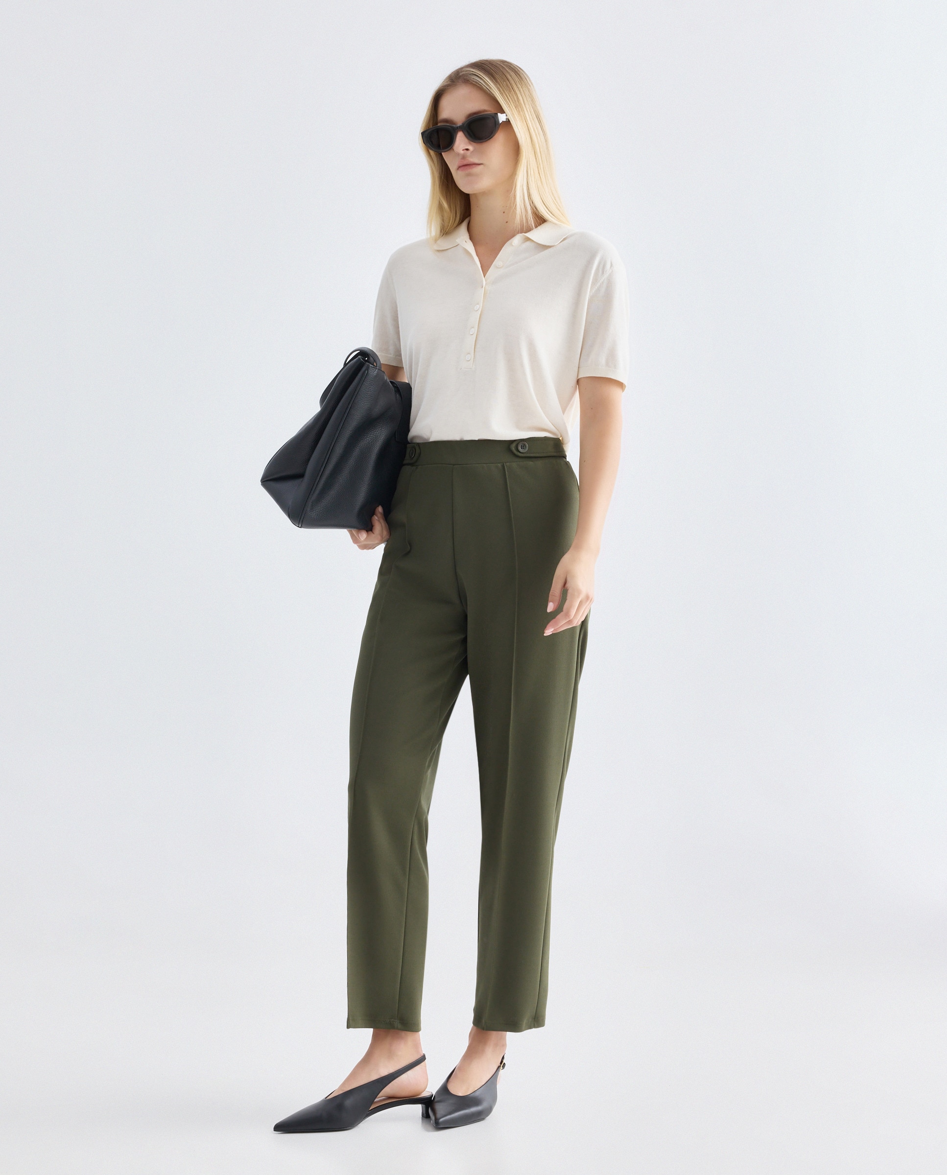 Calças lisas com elásticos Verde-2