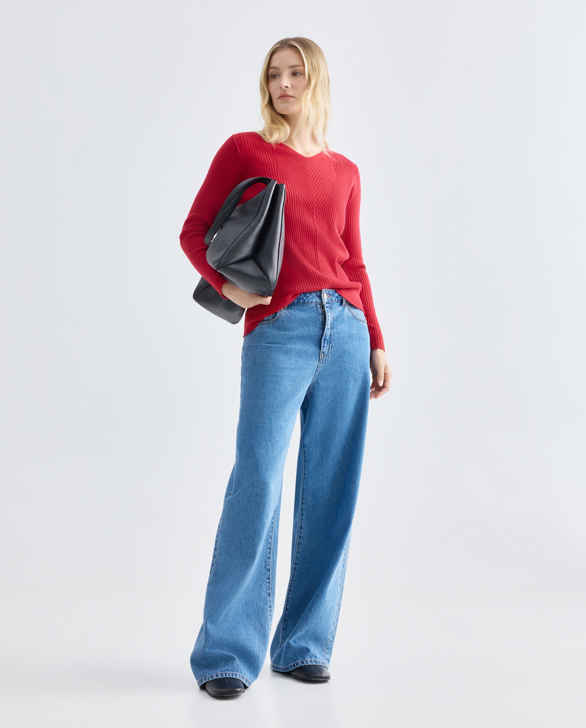 Camisola de malha lisa com manga comprida Vermelho-2