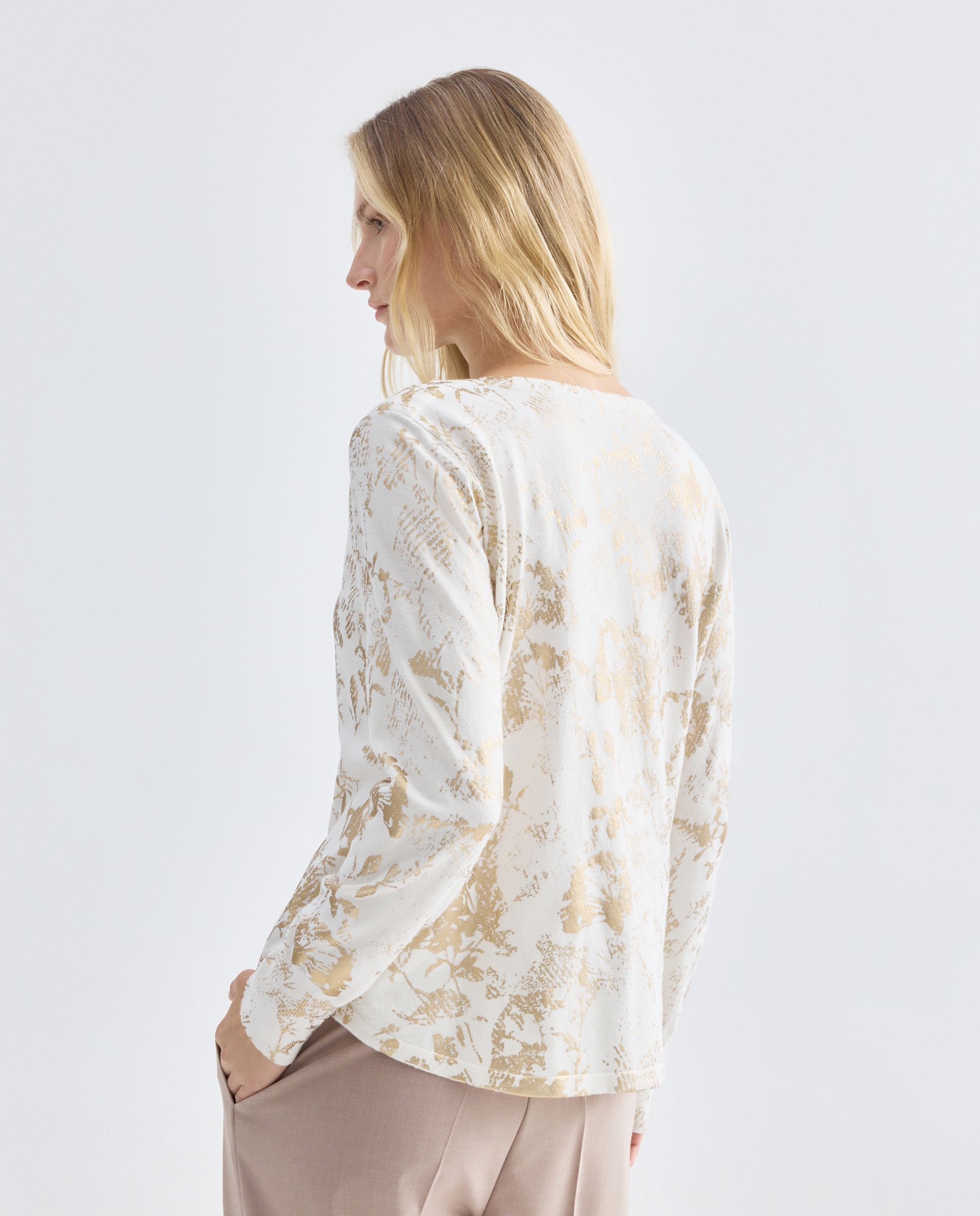 Camisola de malha lisa com manga comprida Natural-3