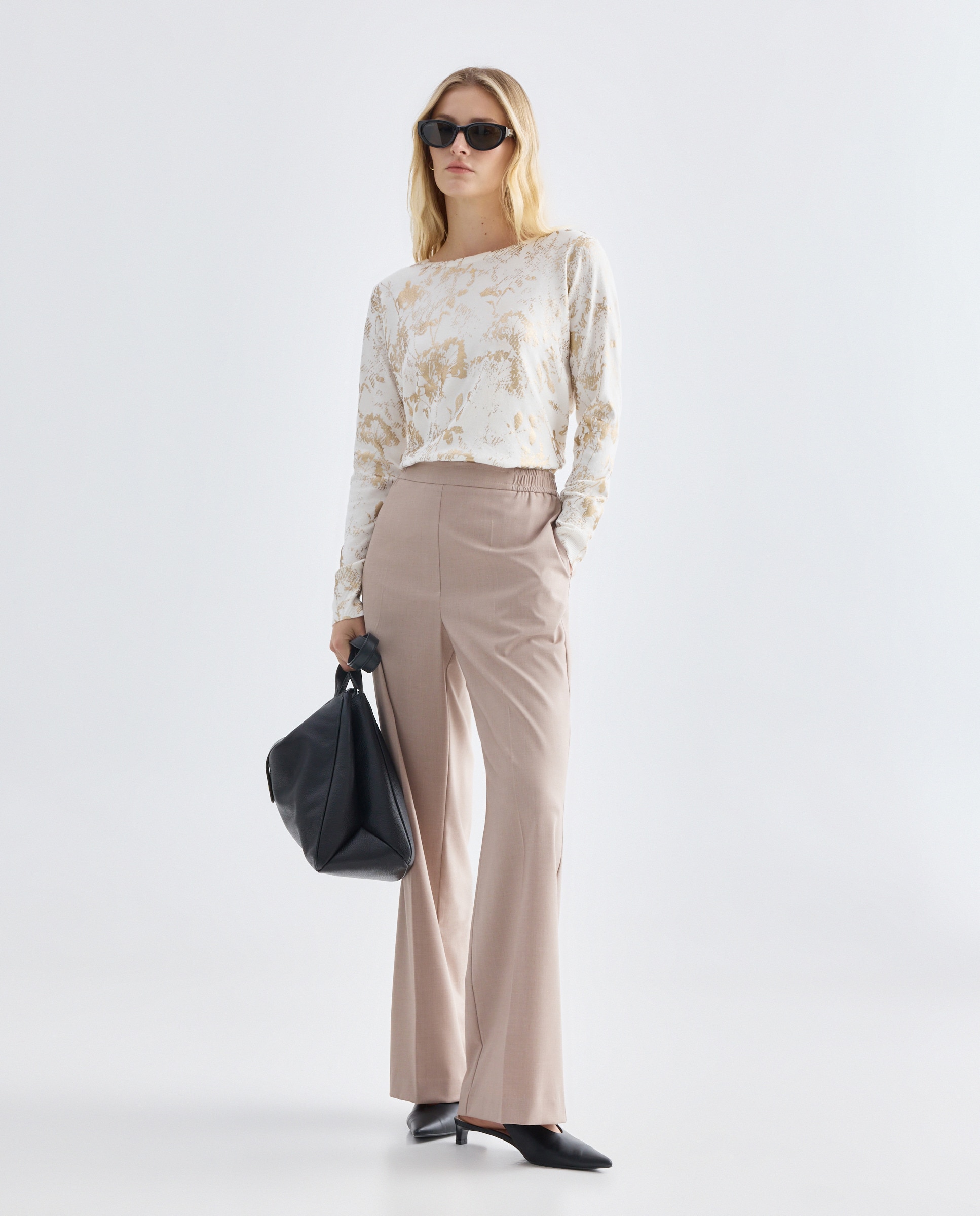 Camisola de malha lisa com manga comprida Natural-2