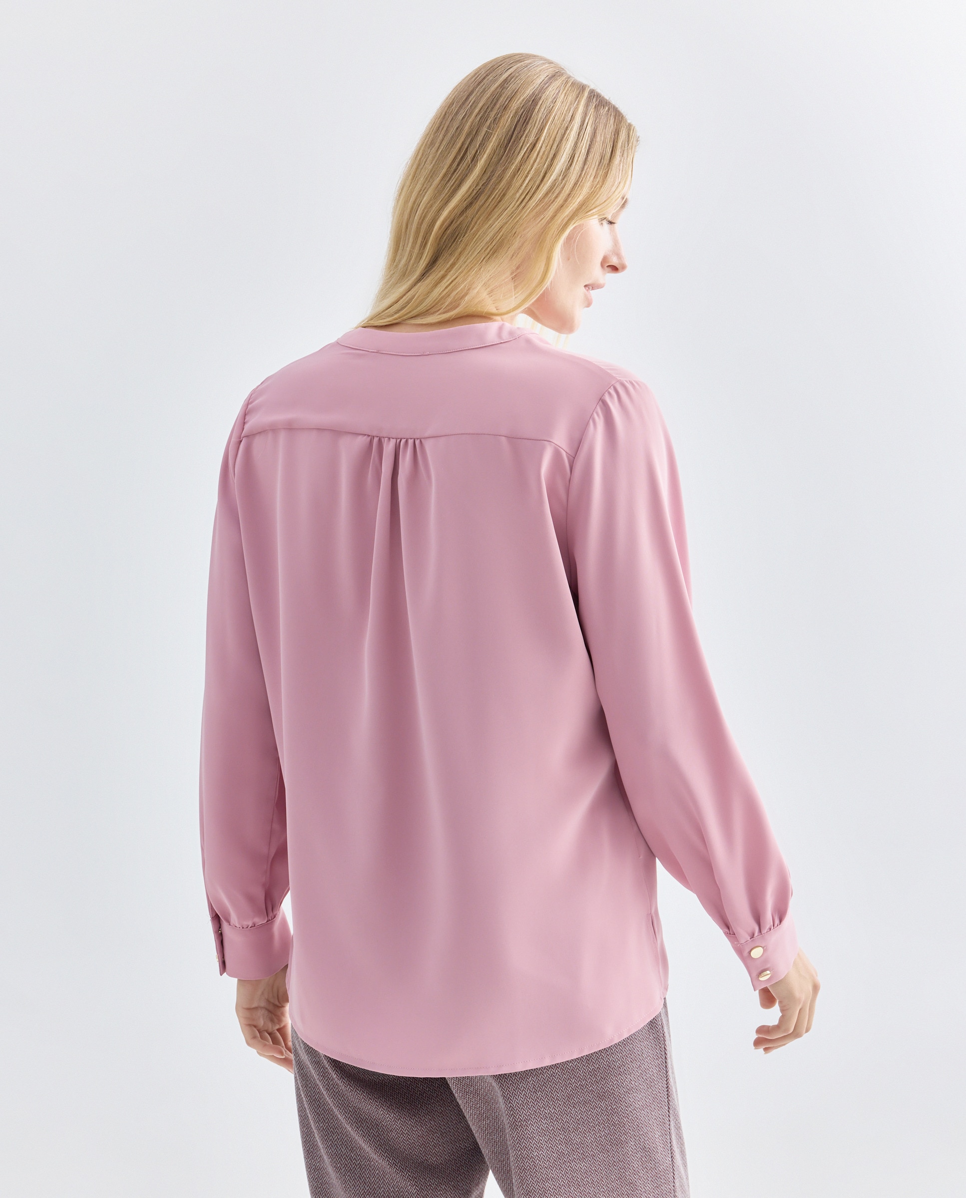 Blusa lisa de mulher com manga comprida Rosa-3