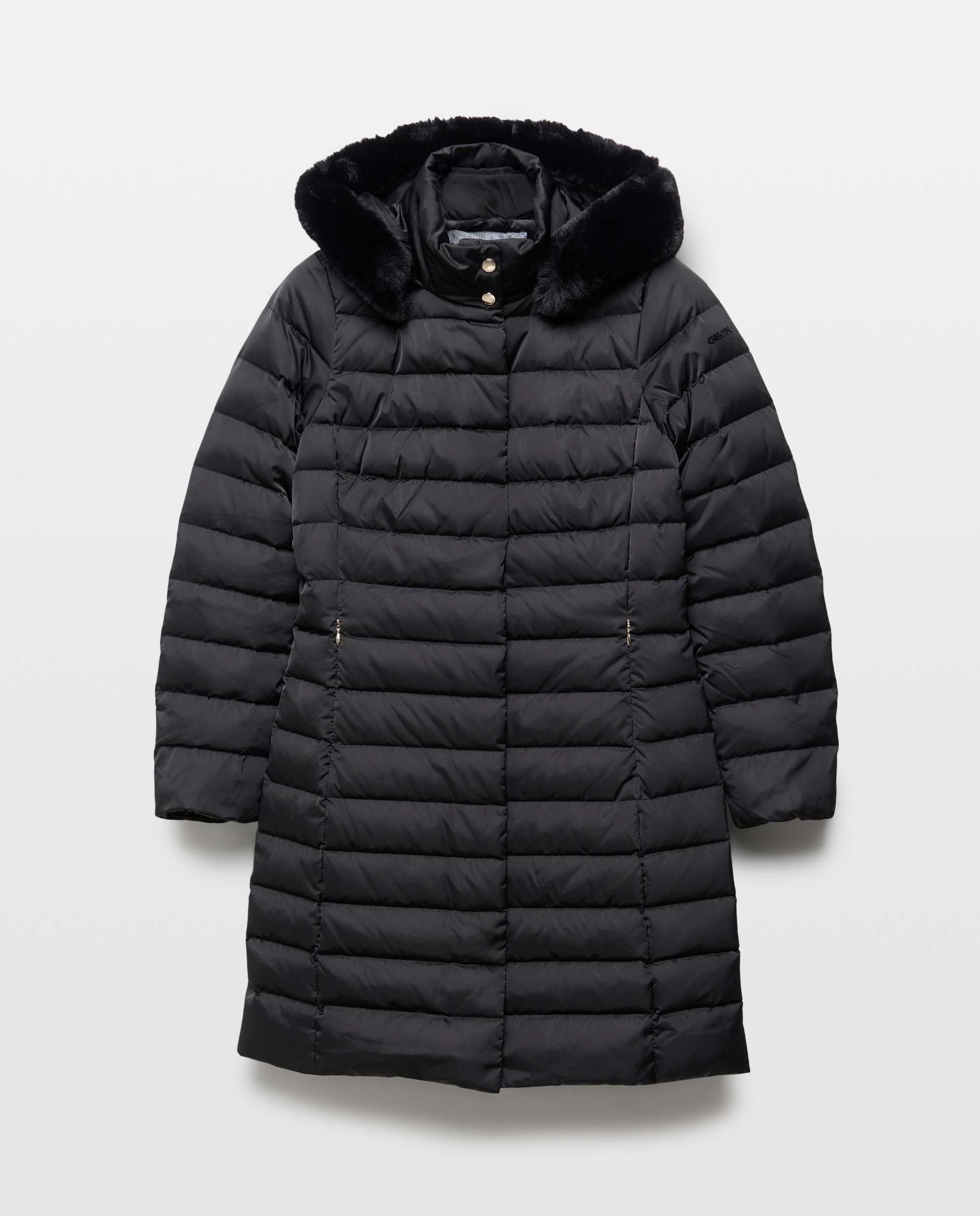 Blusão Acolchoado Comprido com Capuz Preto-1