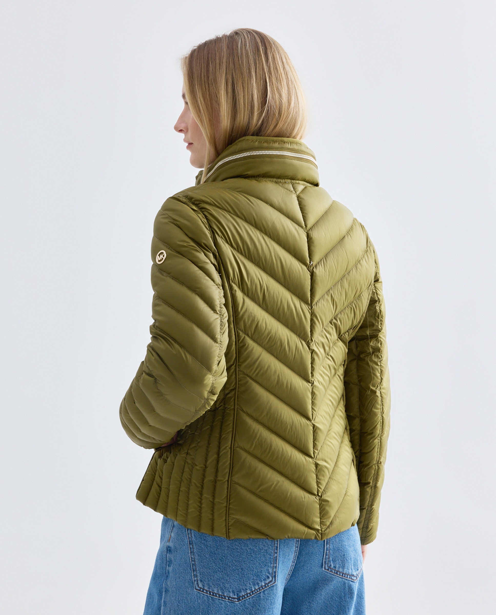 Blusão acolchoado de mulher Michael Michael Kors com capuz e fecho de correr Verde-3