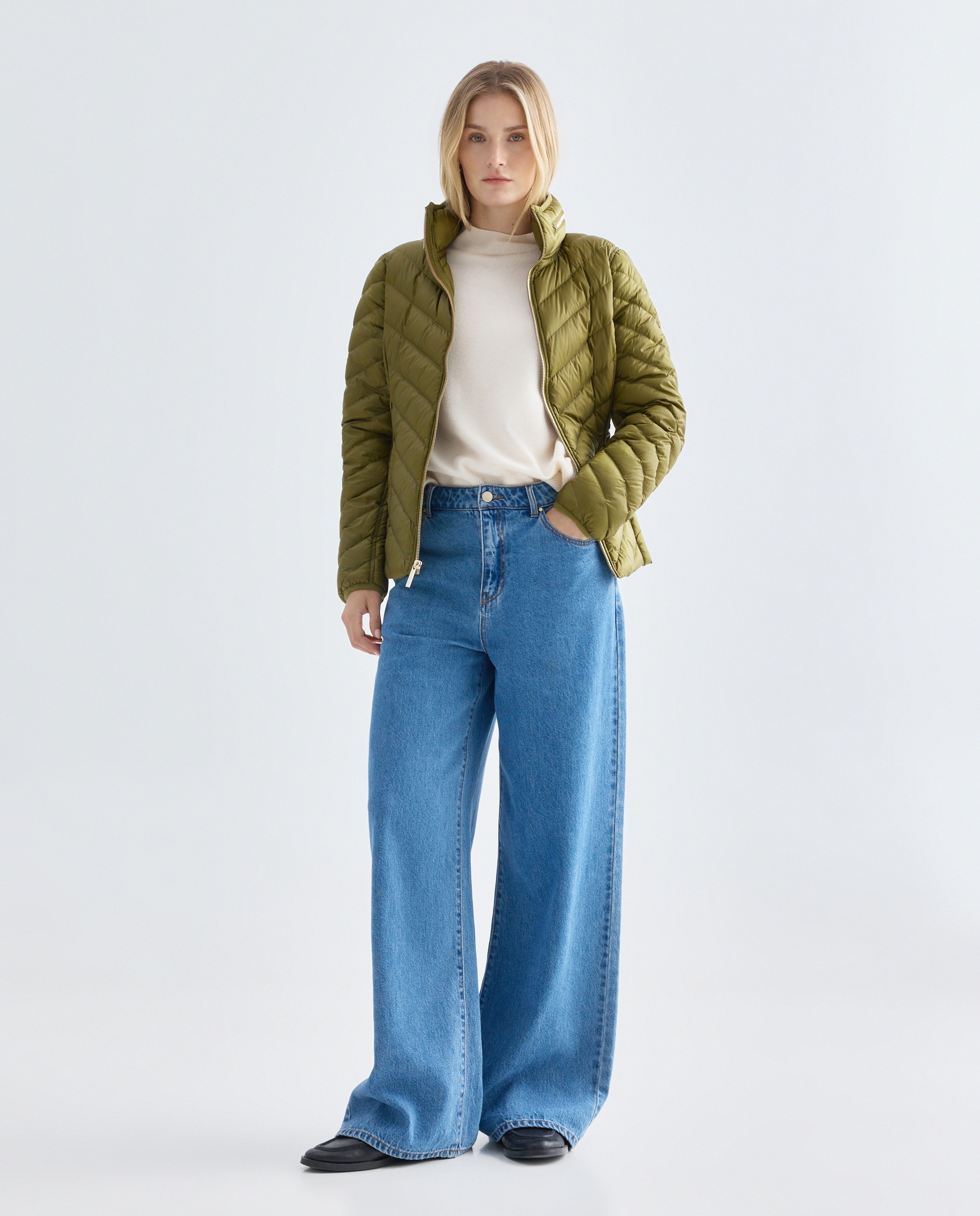 Blusão acolchoado de mulher Michael Michael Kors com capuz e fecho de correr Verde-2