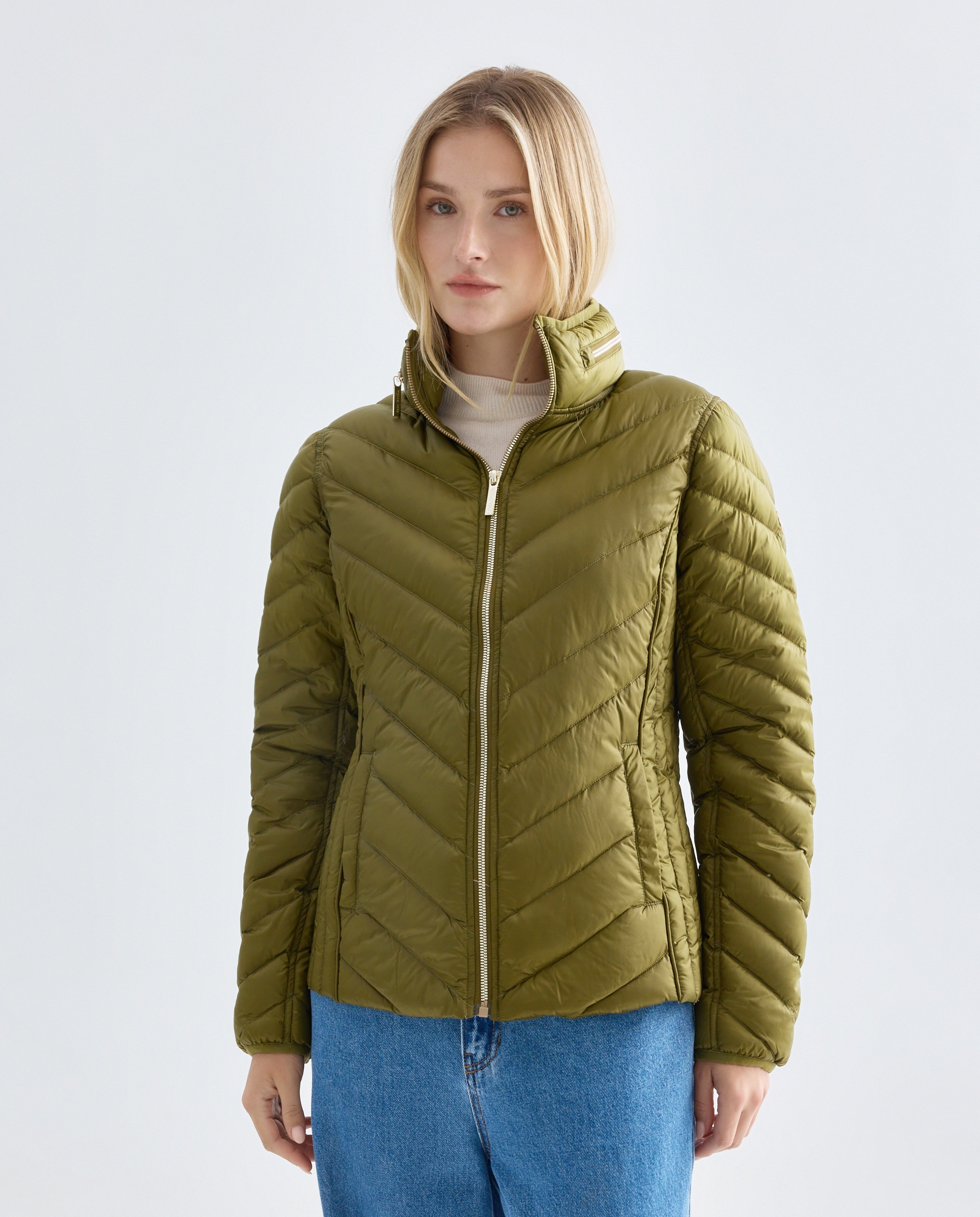 Blusão acolchoado de mulher Michael Michael Kors com capuz e fecho de correr Verde-1