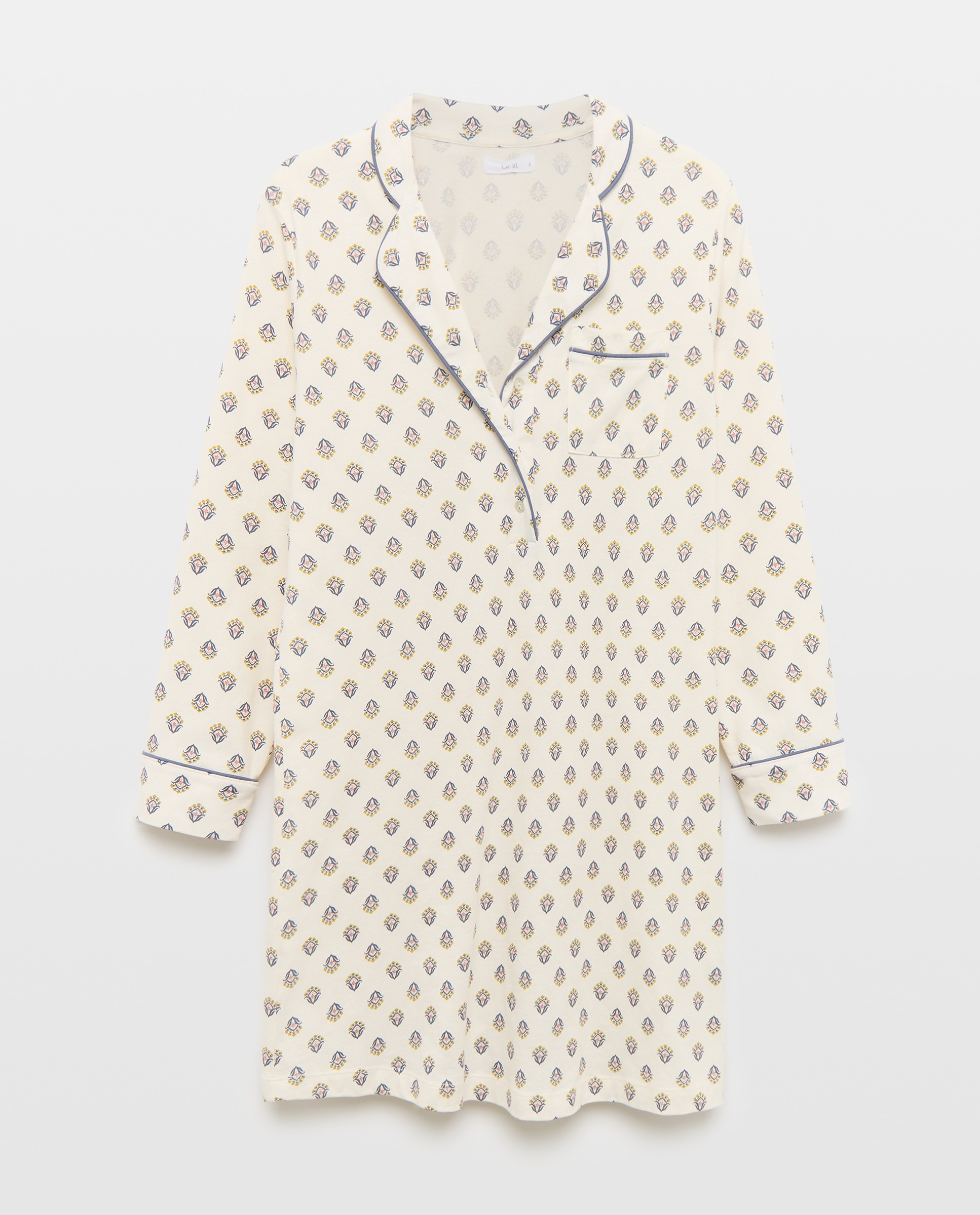 Camisón mujer solapa algodón Blanco roto-3