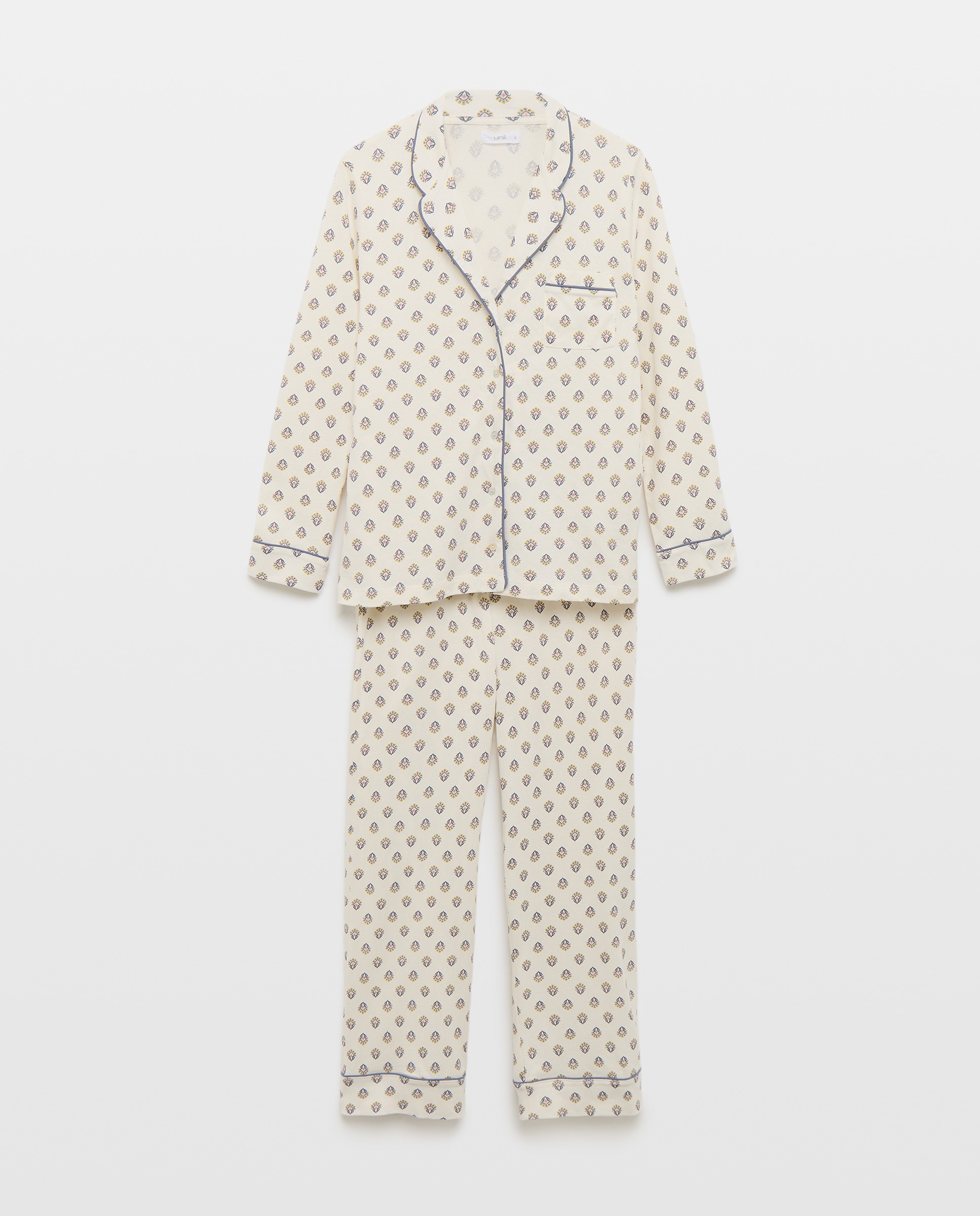 Pijama mujer dos piezas solapa algodón Blanco roto-3