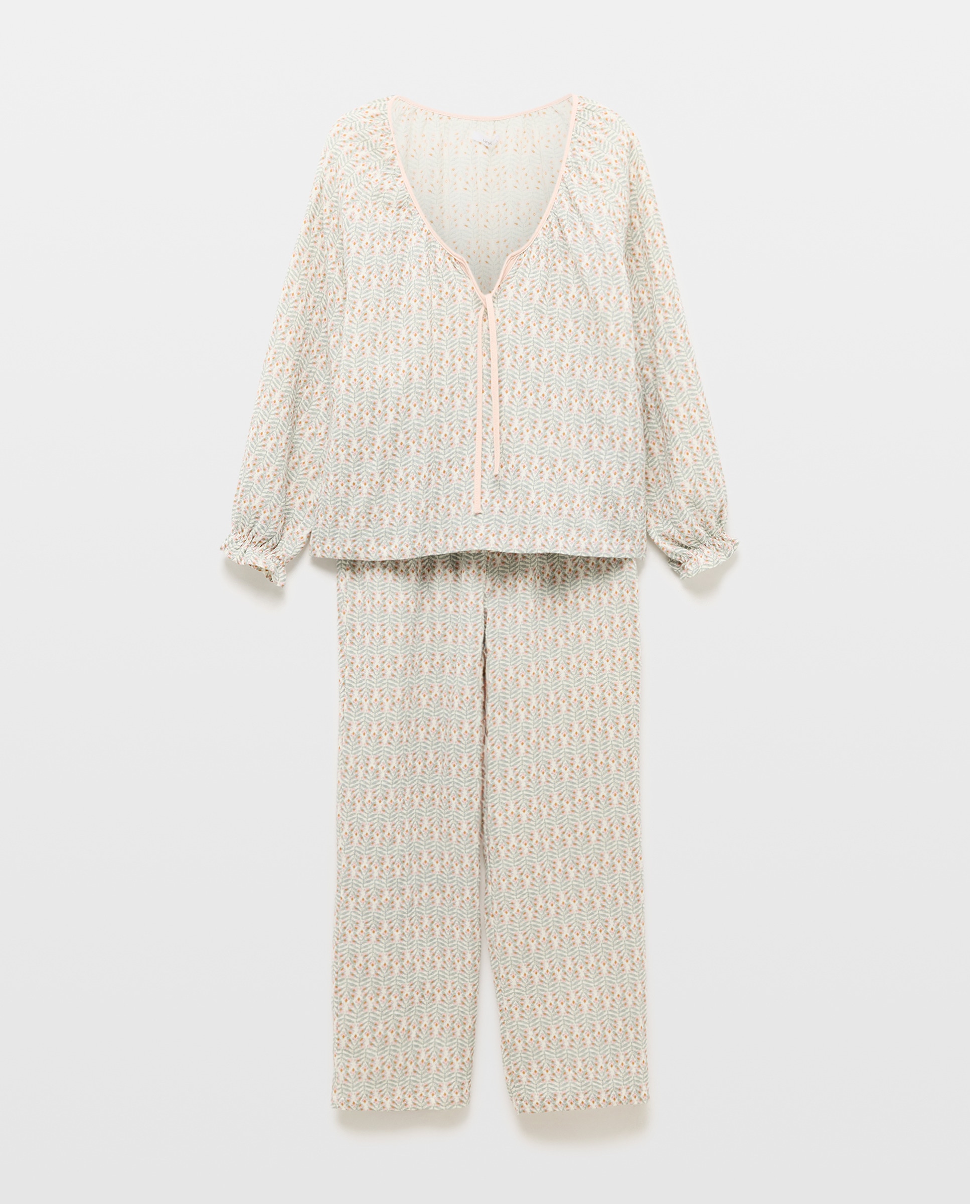 Pijama mujer algodón estampado lazo Rosa claro-3