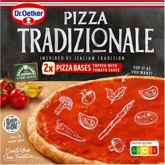 base de pizza recubierta de salsa de tomate, aceite oliva y albahaca 2 unidades estuche 610 g - Dr.oetker Tradizionale