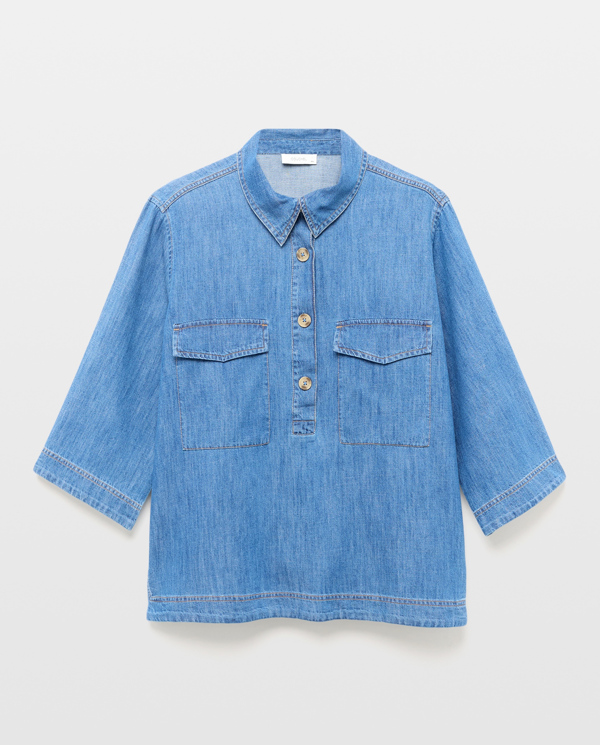 Blusa de Ganga com Manga 3/4 Azul pálido-4
