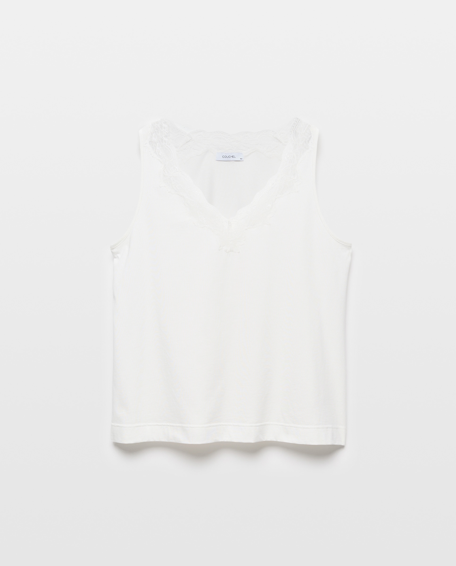 T-shirt de Alças Rendilhadas Branco-marfim-4