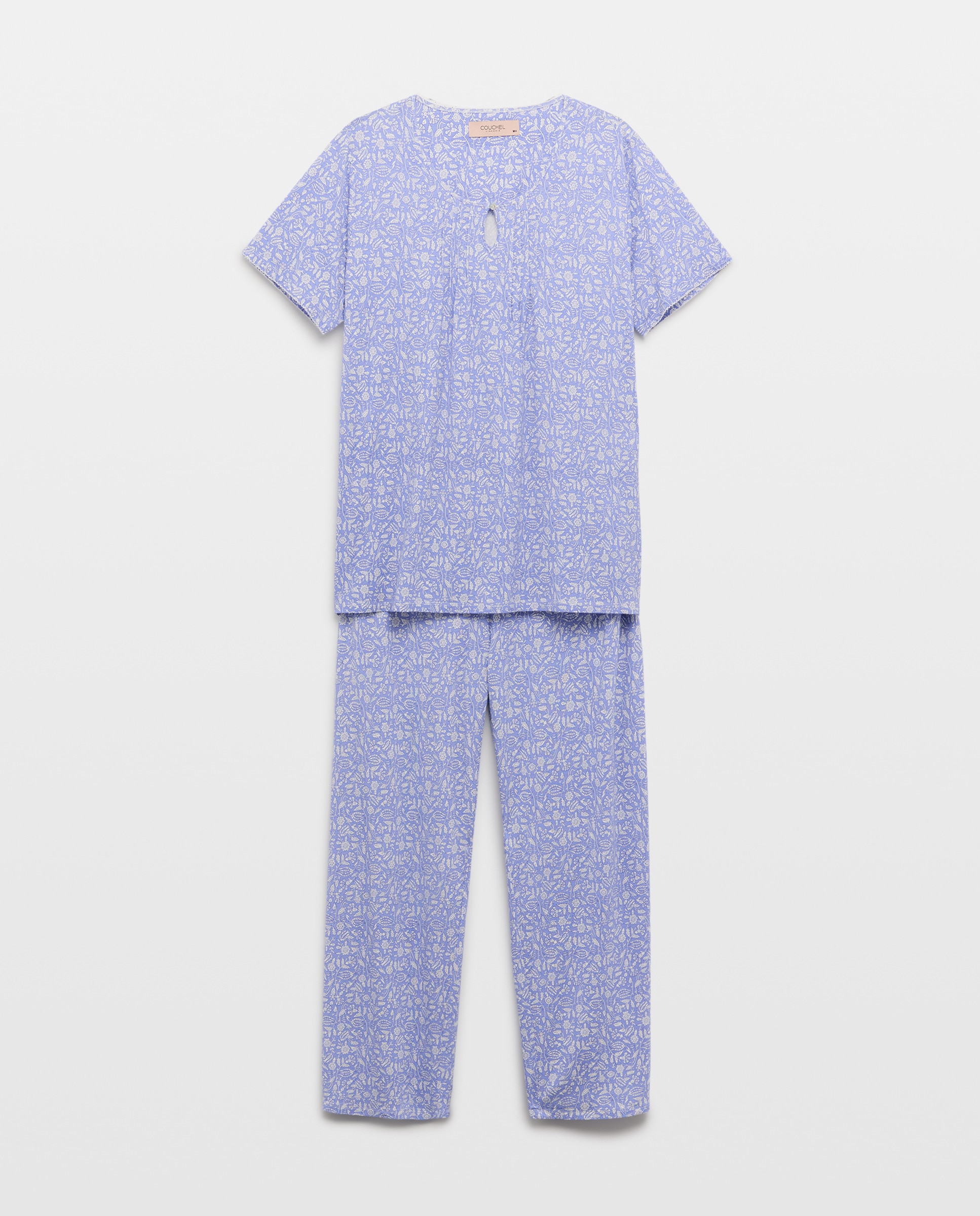 Pijama Comprido Estampado com Manga Curta Azul-4