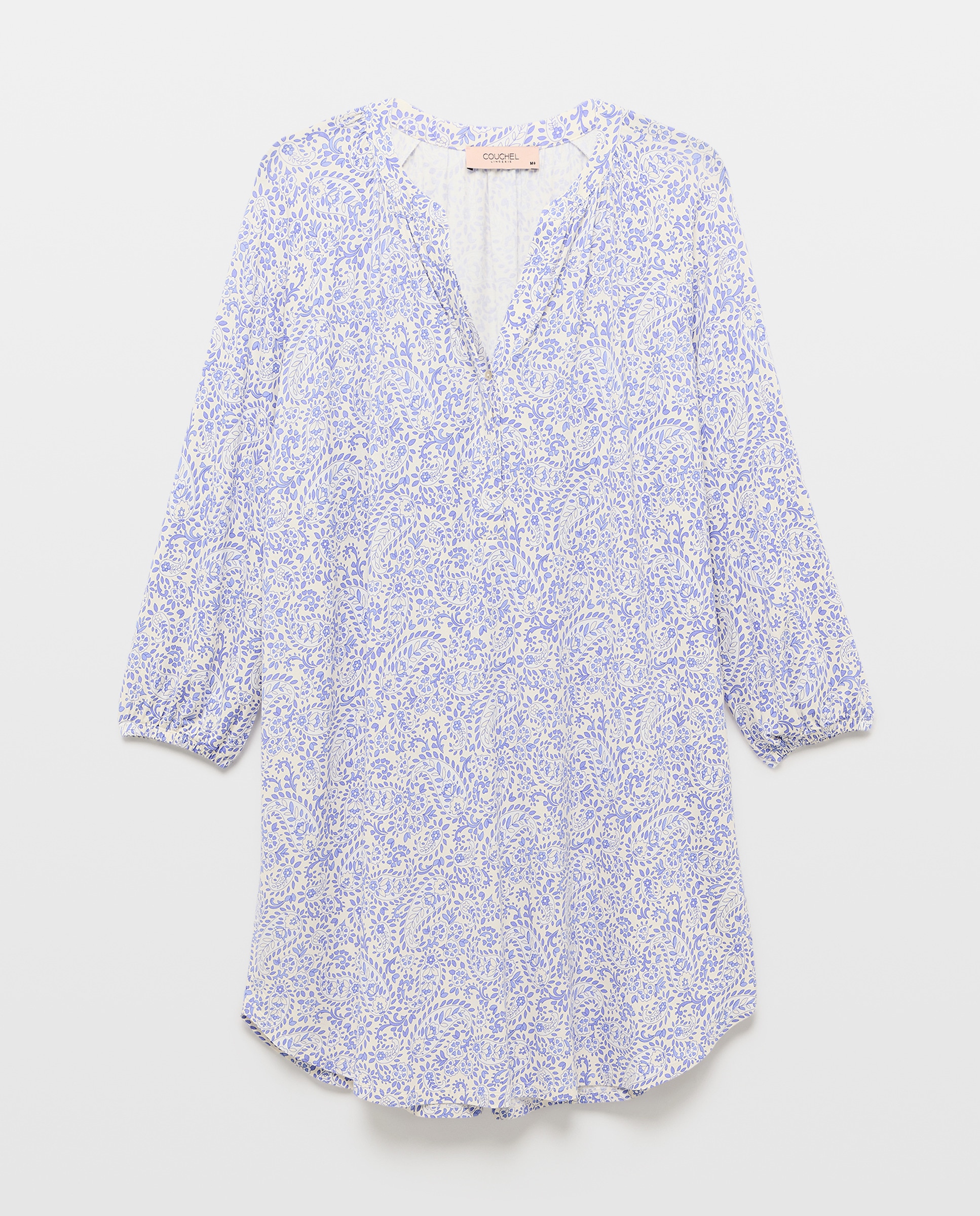 Camisa de Dormir Curta Estampada com Manga 3/4 Azul-4
