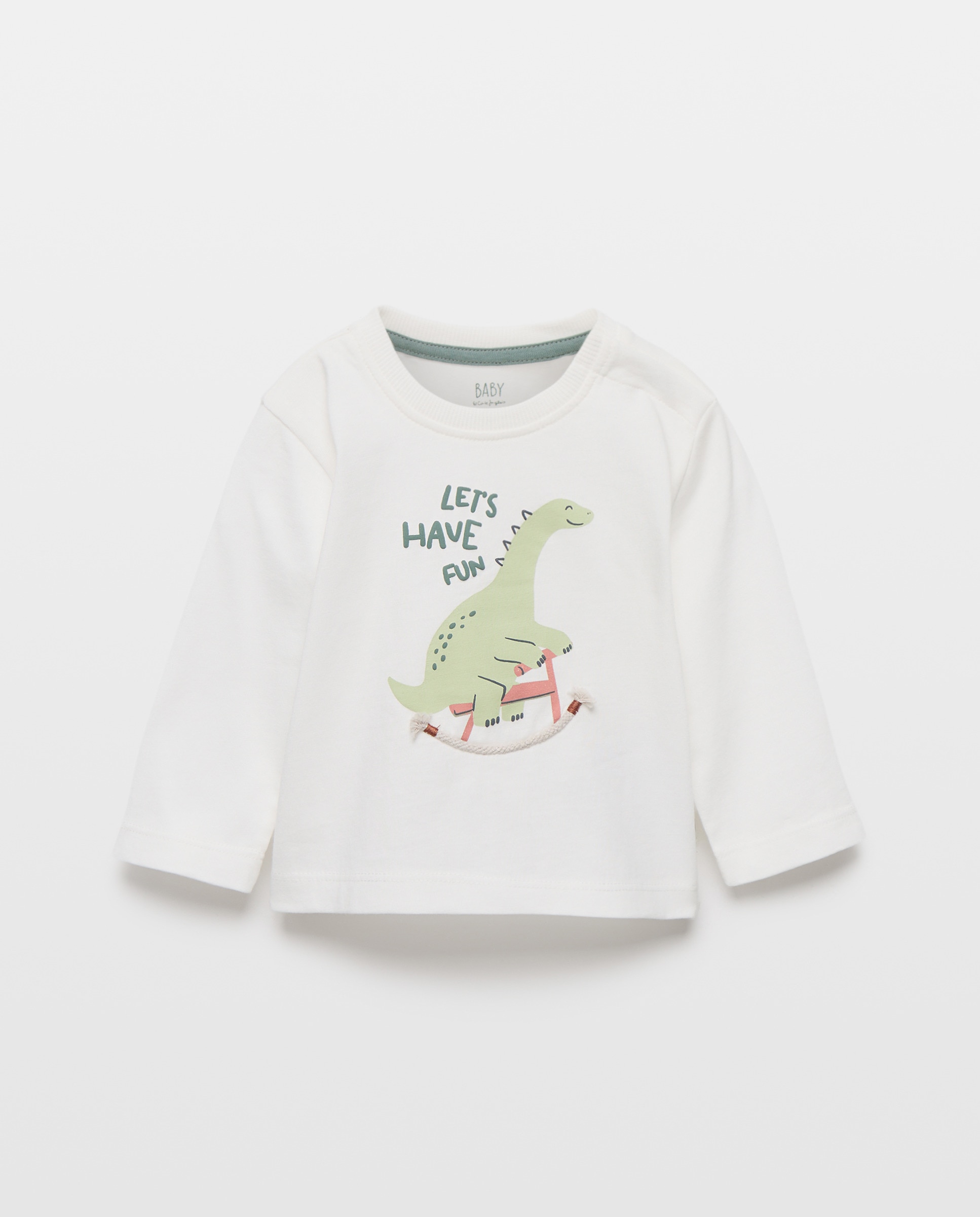 Camisola de Manga Comprida de Bebé com Cordão Branco-marfim-1