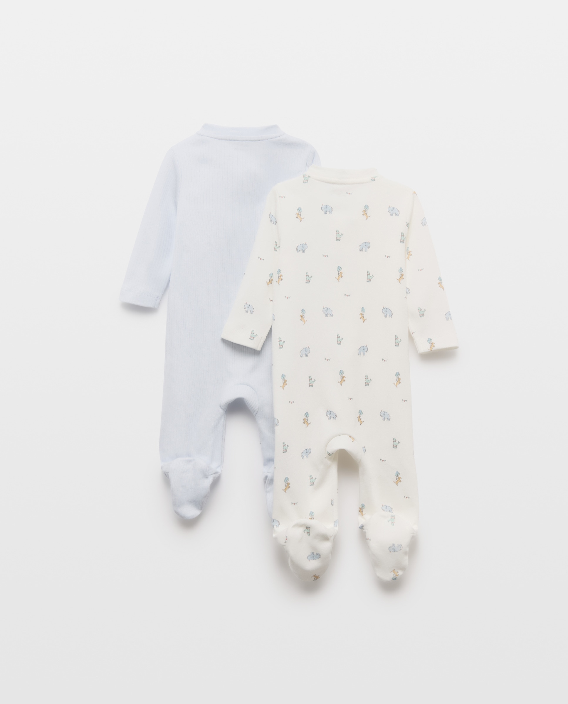 Pack 2 pijamas de bebé manga larga con cremallera Azul claro-2