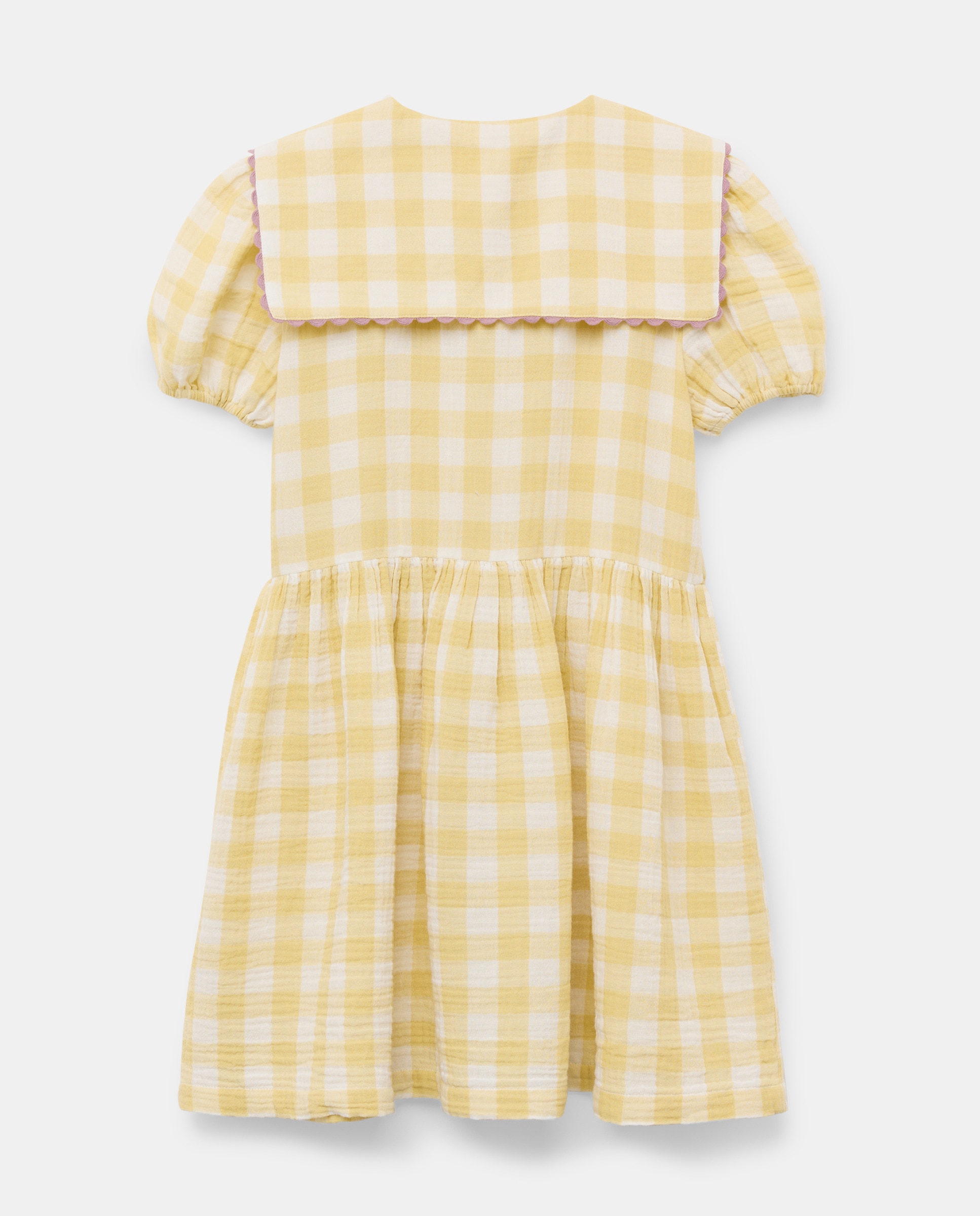 Vestido niña de gasa de cuadros vichy 560 Oliva-2