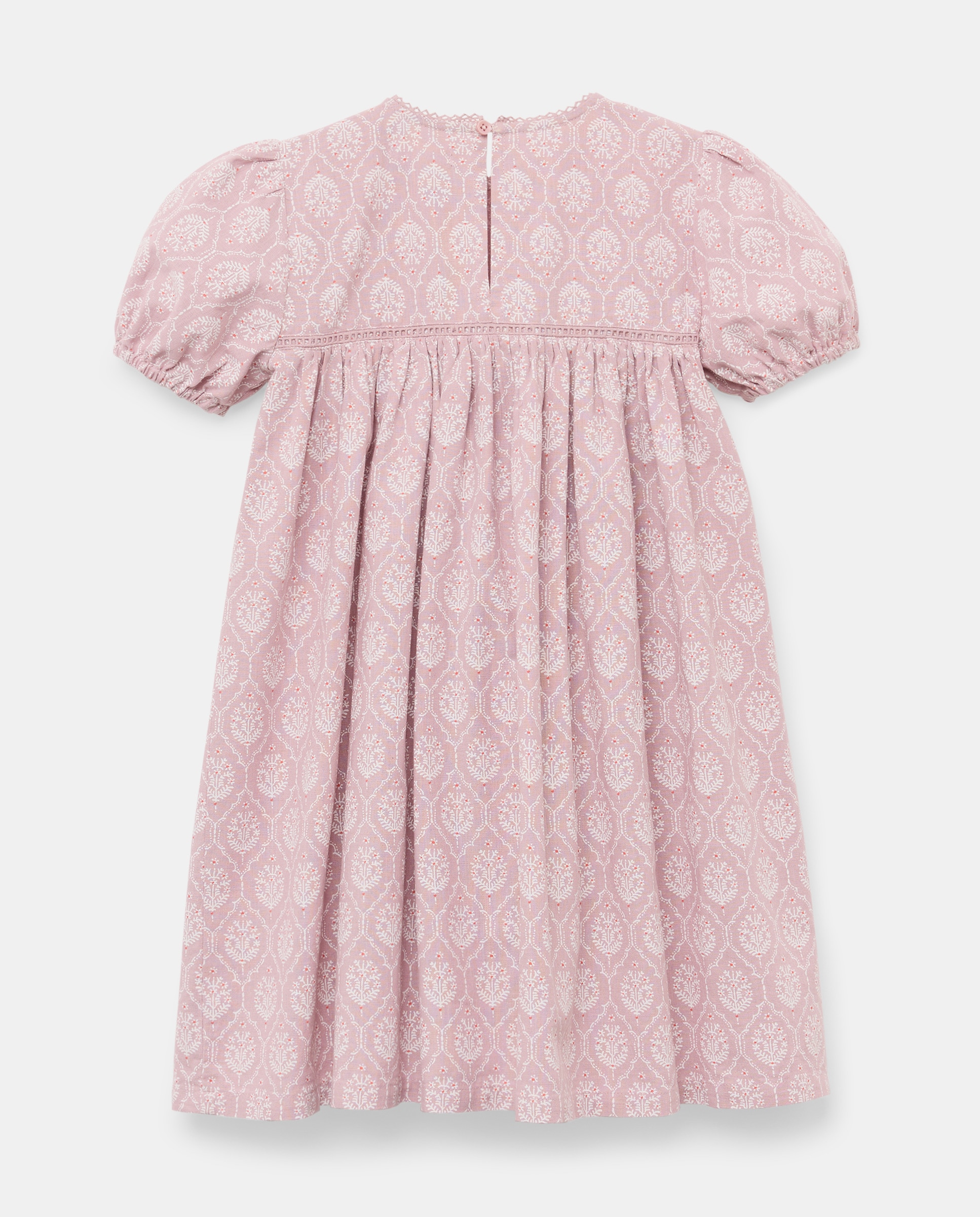 Vestido niña de lino con vainica estampado 283 Lavanda-2