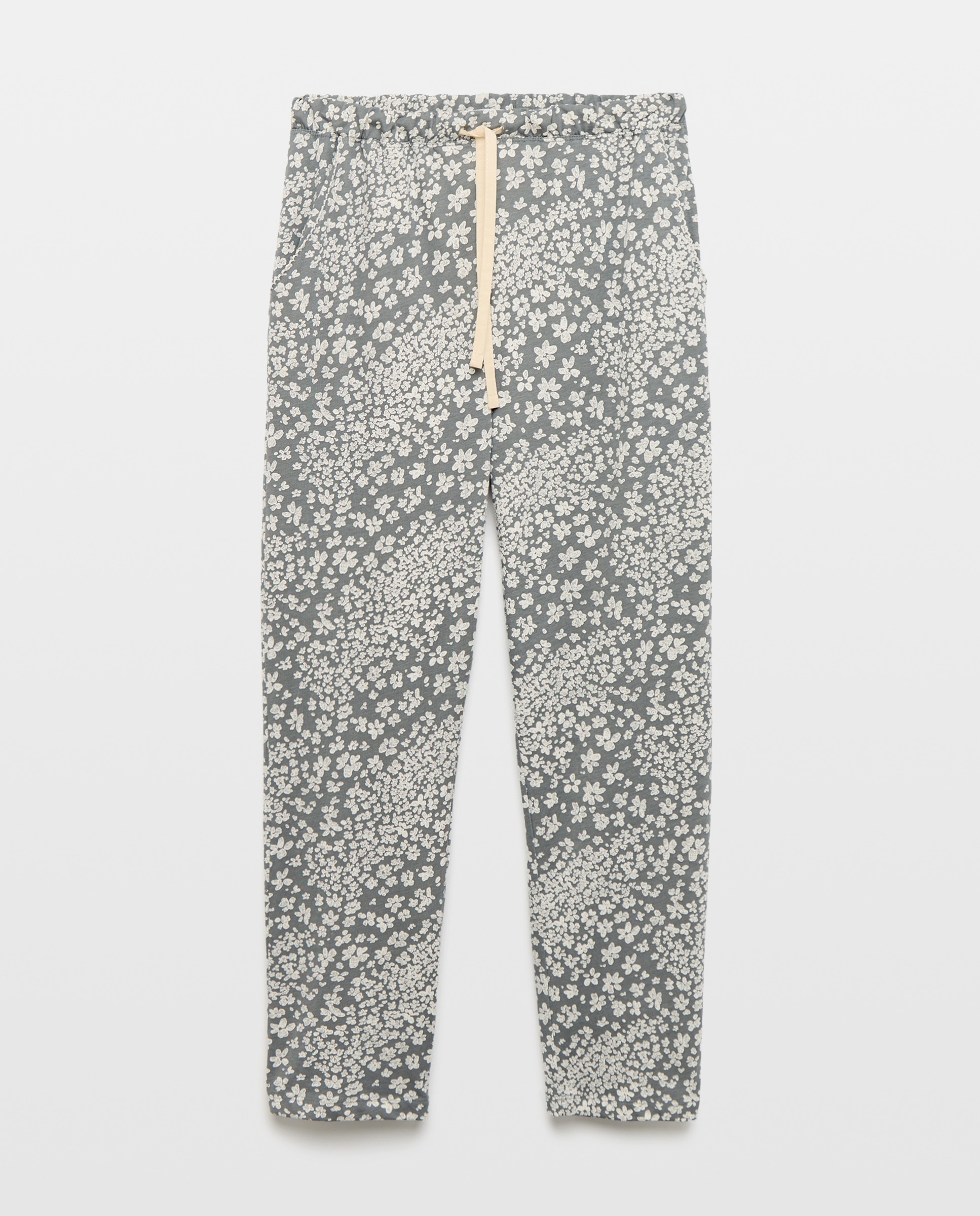 Calças de Pijama com Estampado Floral e Detalhes de Piconela Branco-4