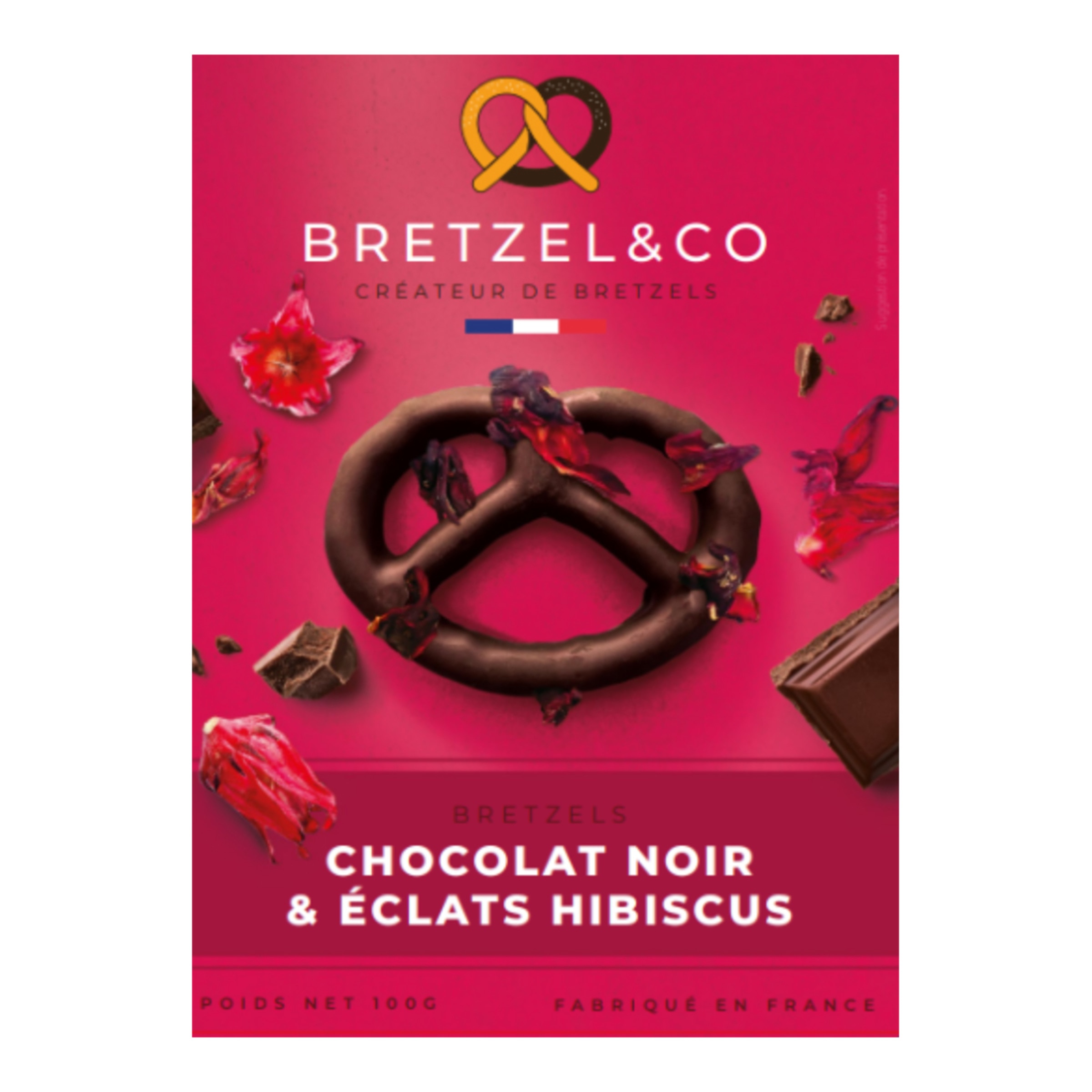 Imagen 0 de Pretzel de chocolate negro con flores de hibisco Bretzel&Co