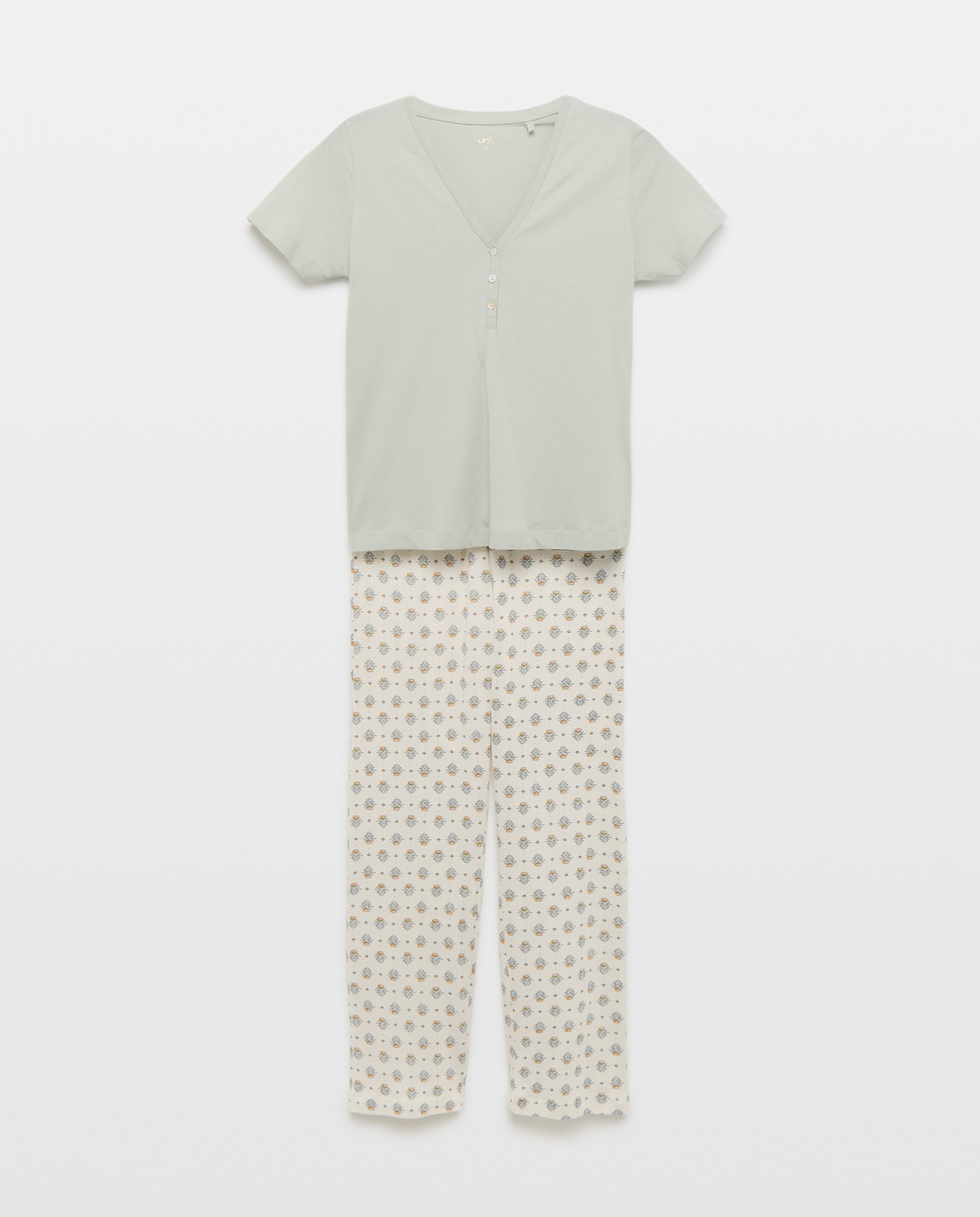 Pijama mujer algodón estampado 582 Verde agua-2