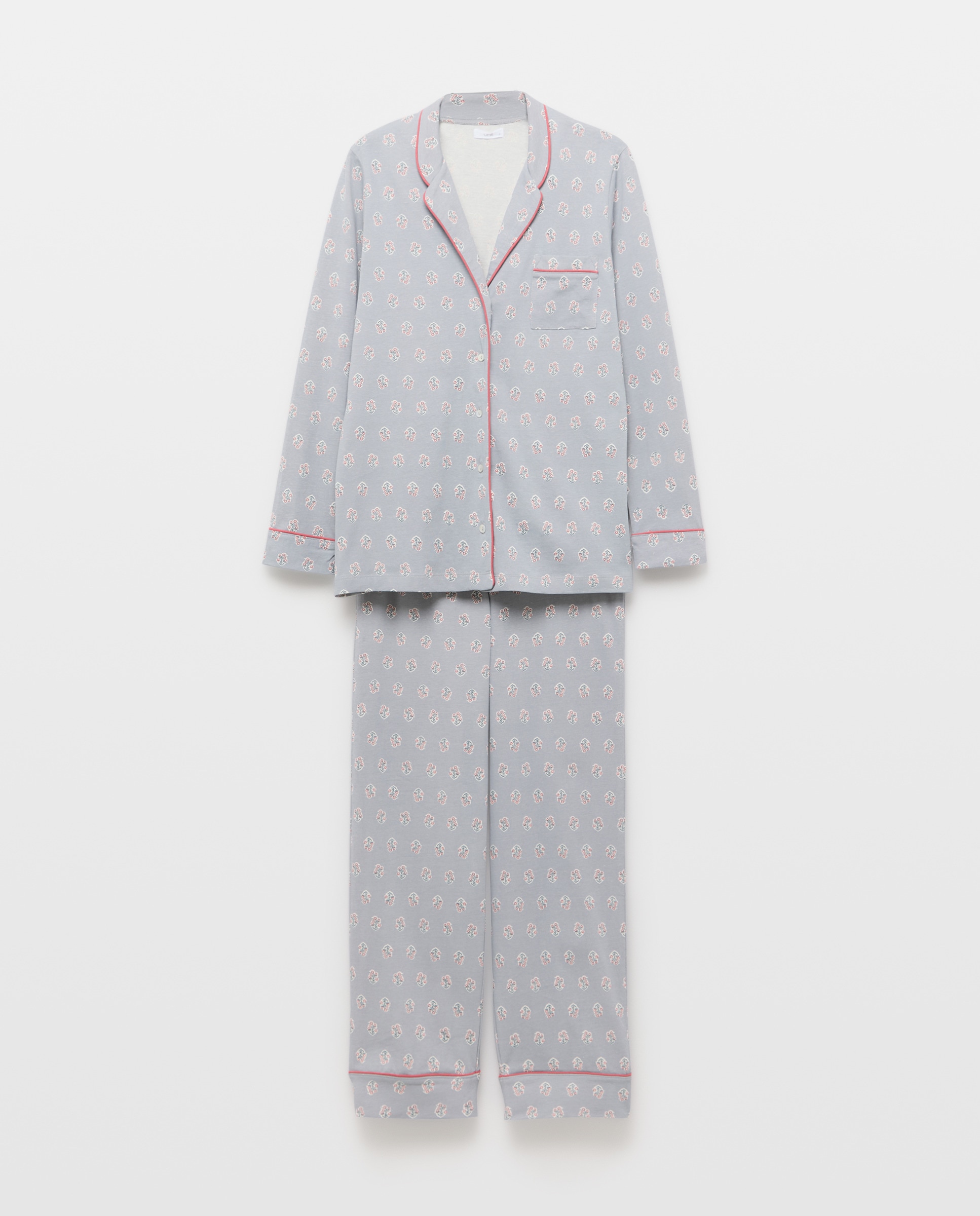 Pijama mujer dos piezas solapa algodón 582 Verde agua-3