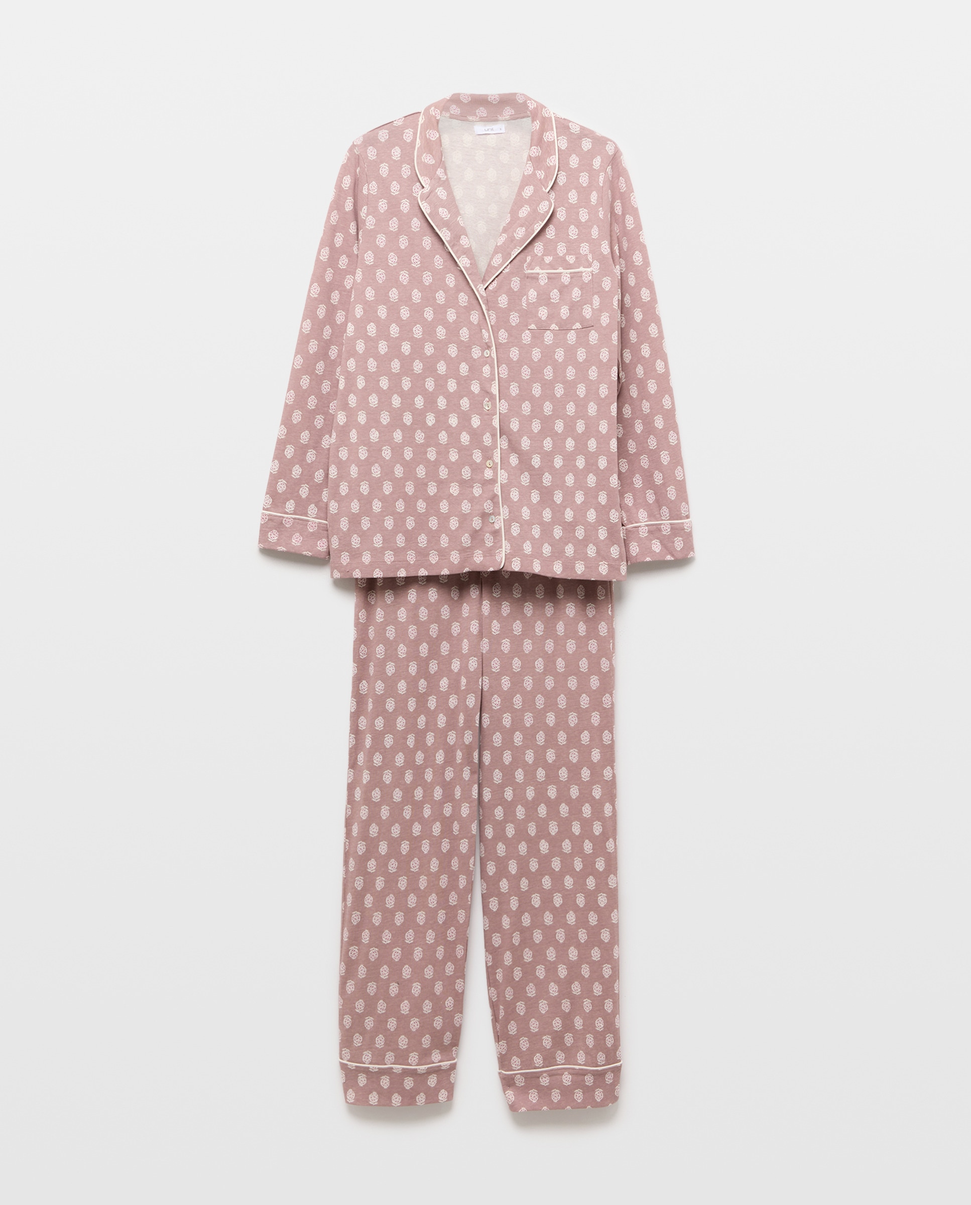 Pijama mujer dos piezas solapa algodón 220 Rosa palo-3