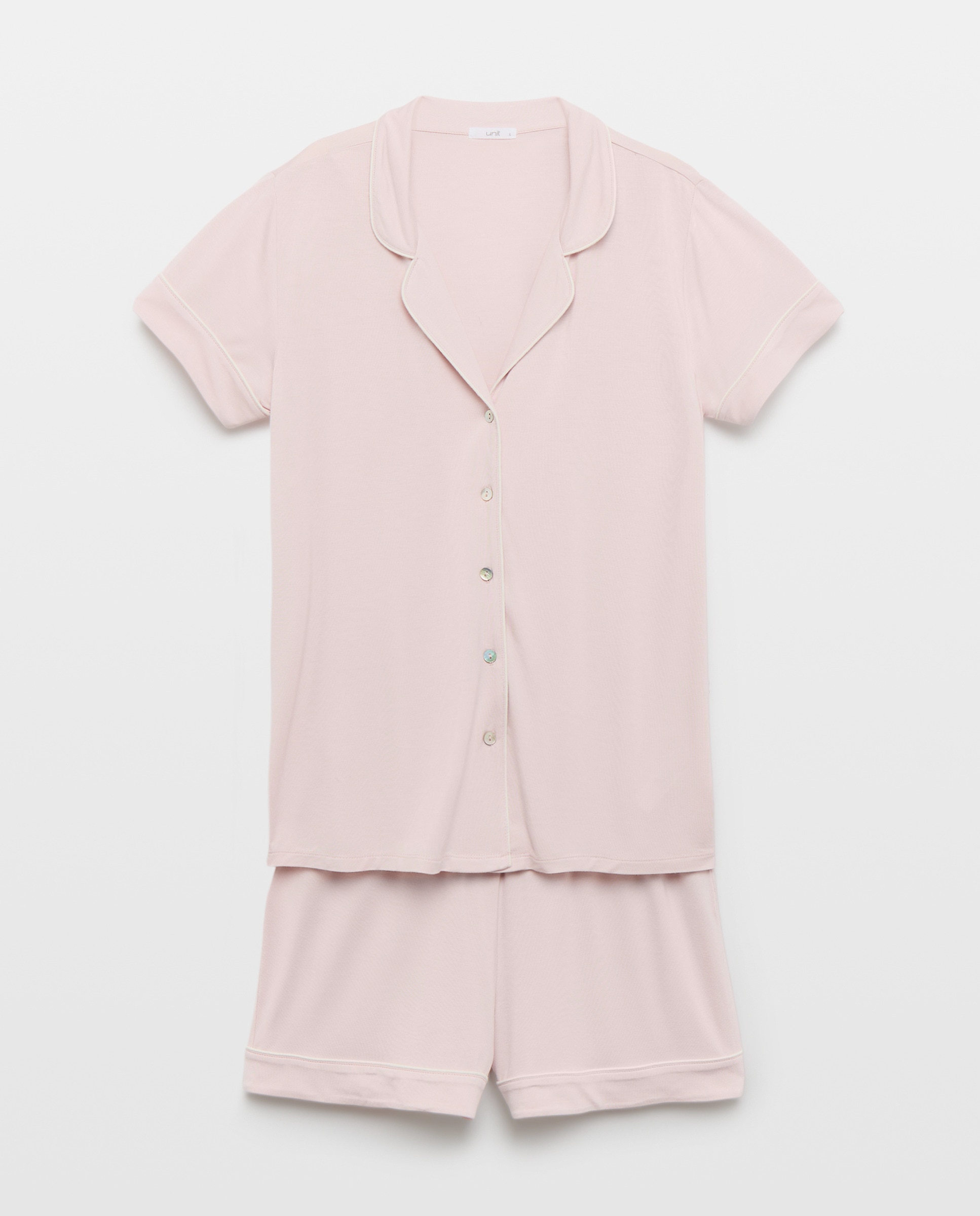 Pijama mujer corto con solapa Rosa claro-3