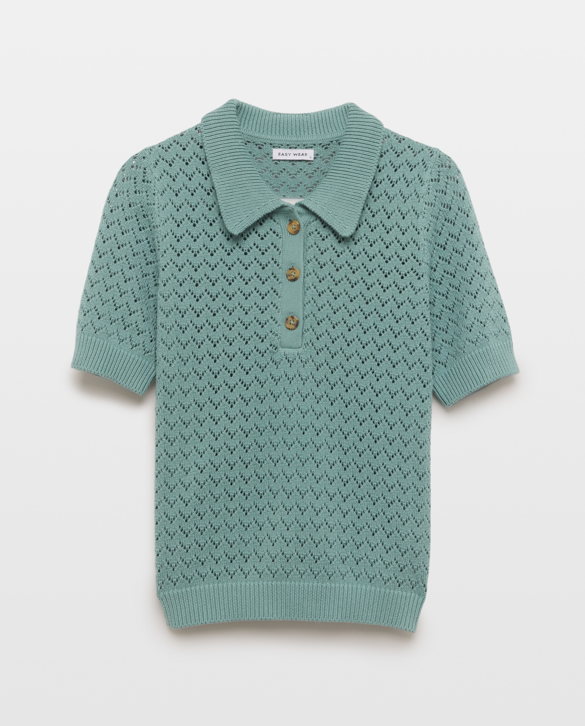 Camisola de Malha com Colarinho de Polo com Rendilhados Sabão-4