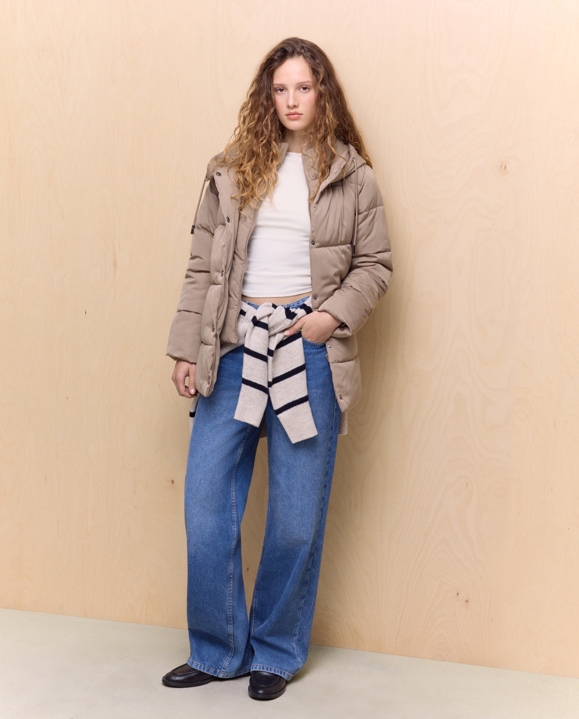 Casaco Acolchoado com Efeito de Peça Dupla 510 Verde Claro-1