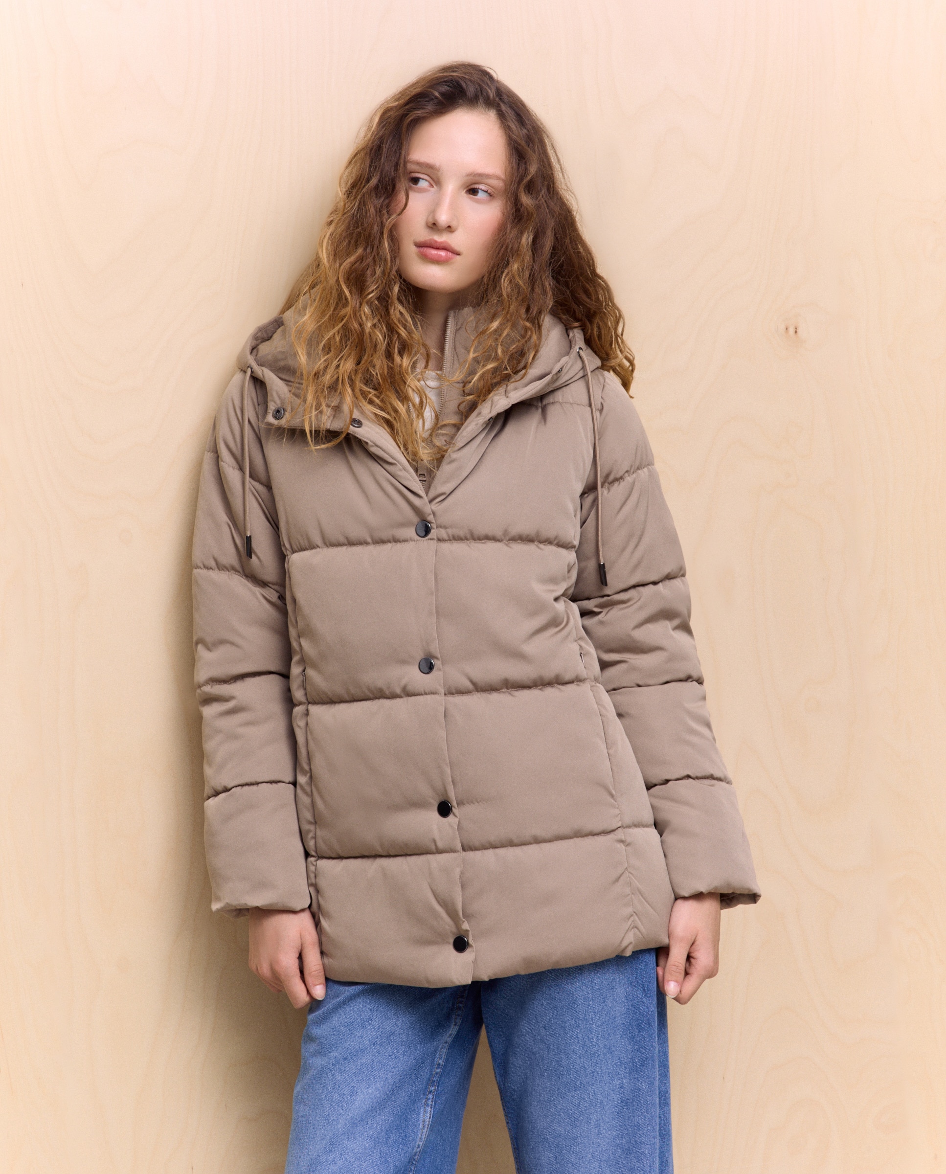 Casaco Acolchoado com Efeito de Peça Dupla 510 Verde Claro-2