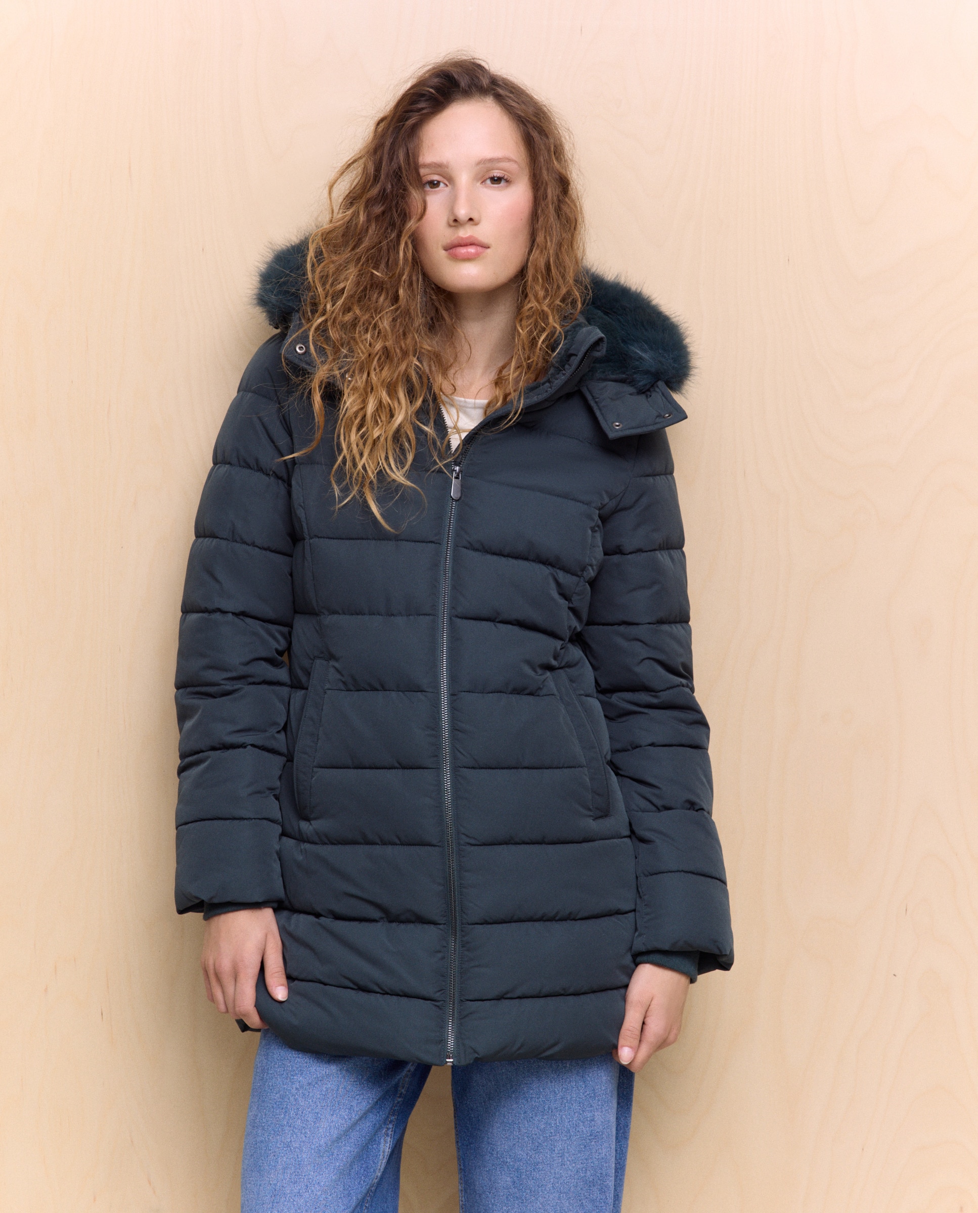 Sobretudo Acolchoado com Capuz Forrado 530 Verde Escuro-4