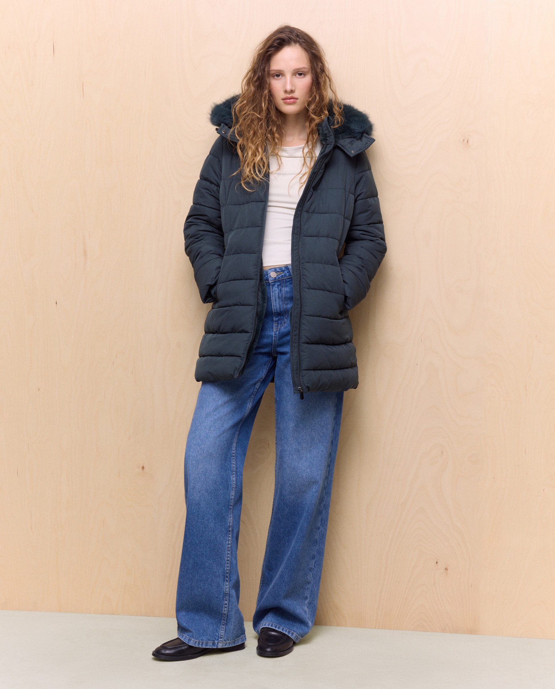 Sobretudo Acolchoado com Capuz Forrado 530 Verde Escuro-1