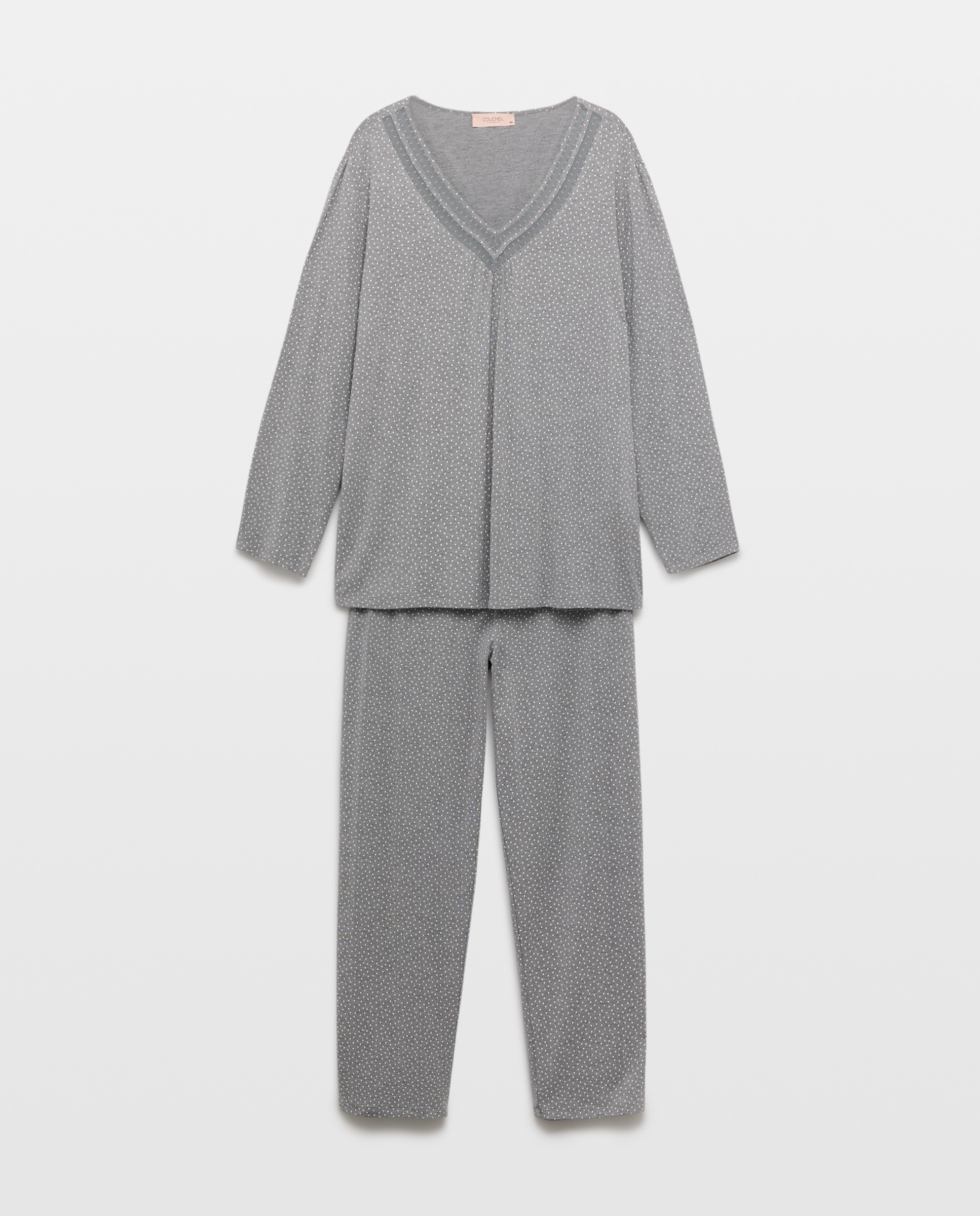 Pijama às Bolinhas com Decote em Bico Preto-1